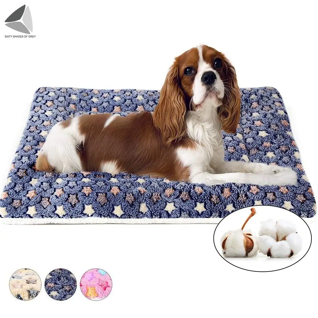 PULLIMORE Warm Soft Pet Dog Bed with Cute Prints. Reversible Fleece Crate Bed Mat Machine Washable For Small Medium Large Dog Cat (XL. Blue)