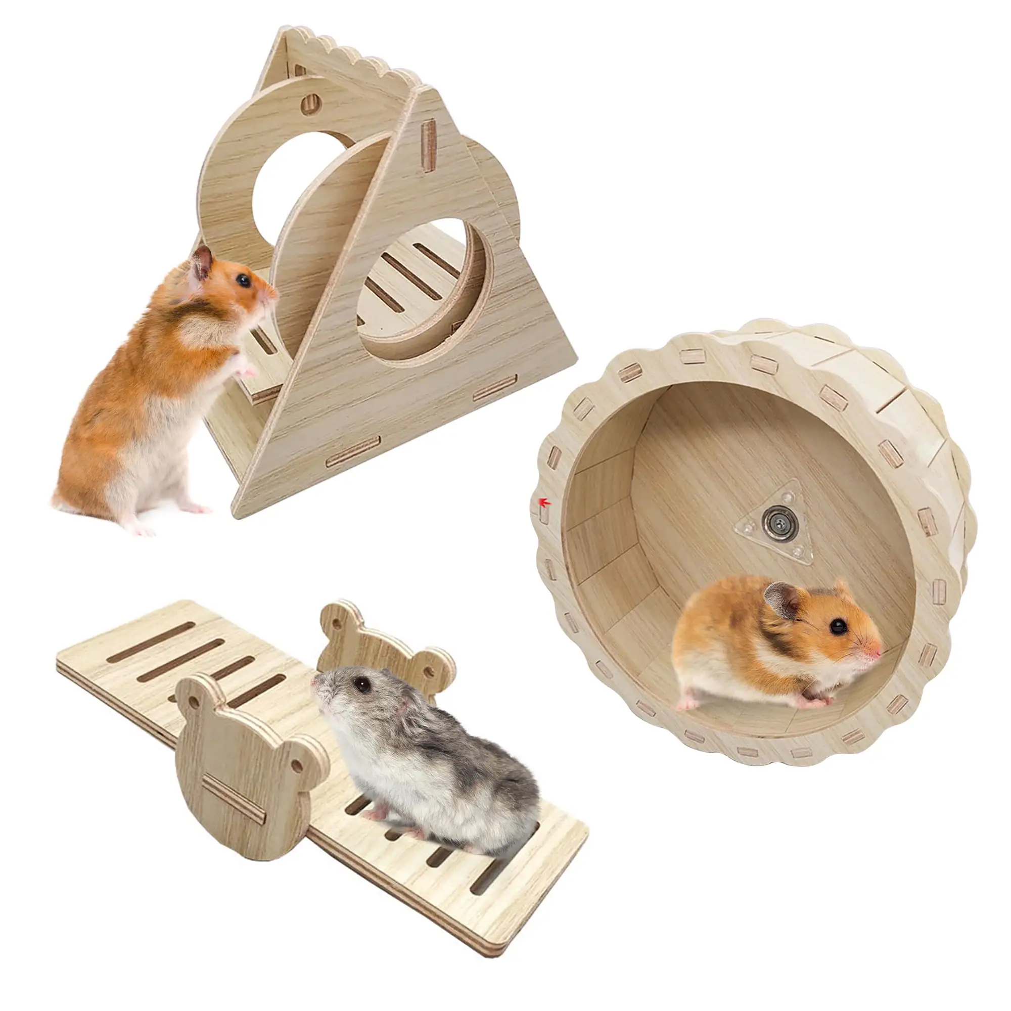 PUMYPOREITY Wooden Hamster Toys. Hamster Swing Seesaw Running Wheel. Activity Toys for Hamster.Rats. Gerbils.Small Birds. for Chewing and Teeth Care