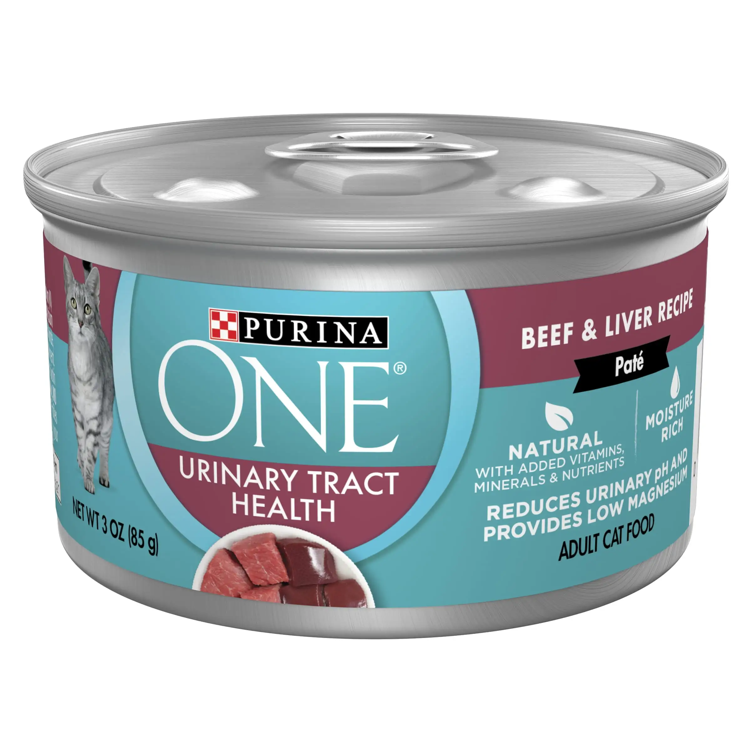 PURINA ONE Pate Natural Wet Cat Food. Urinary Tract Health Soft Beef & Liver. 3 oz Can