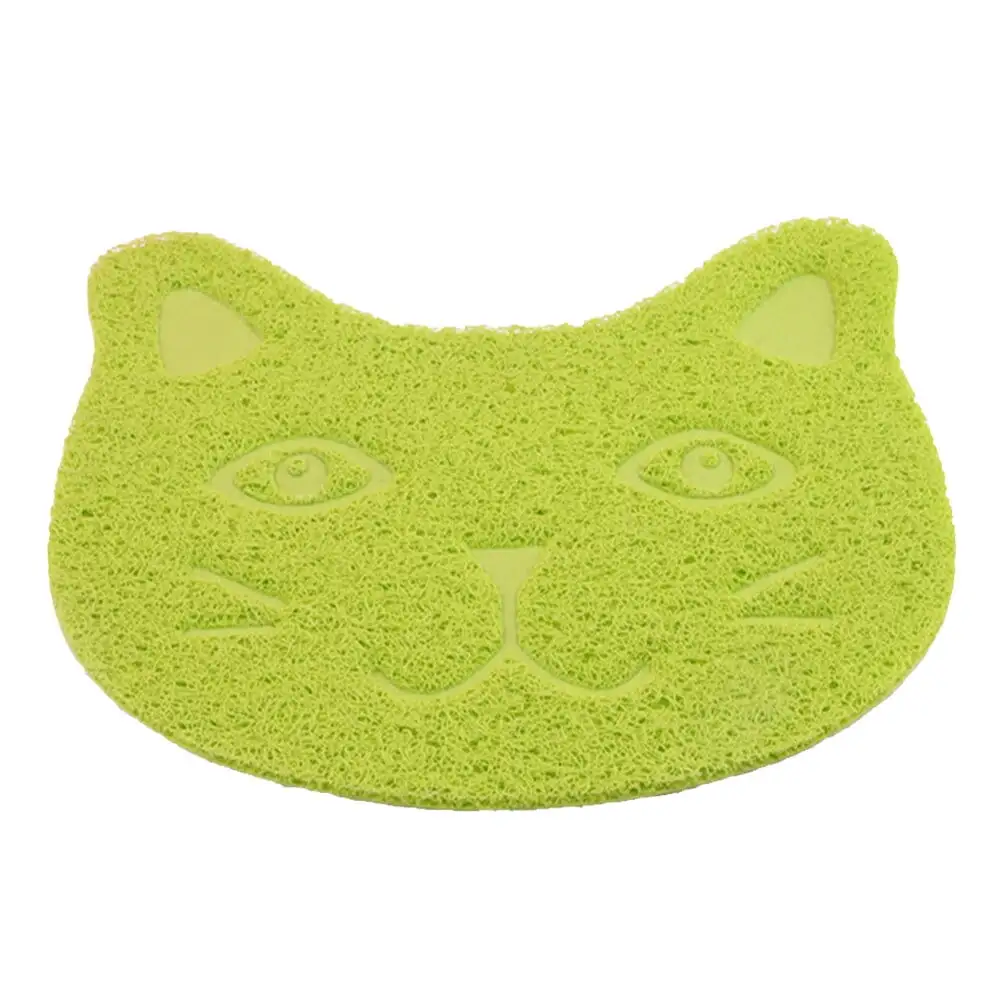 PVC Cat Litter Mat Cat Shaped Non-slip Waterproof Pet Cat Litter Box Litter Catcher (30x40cm Light Green