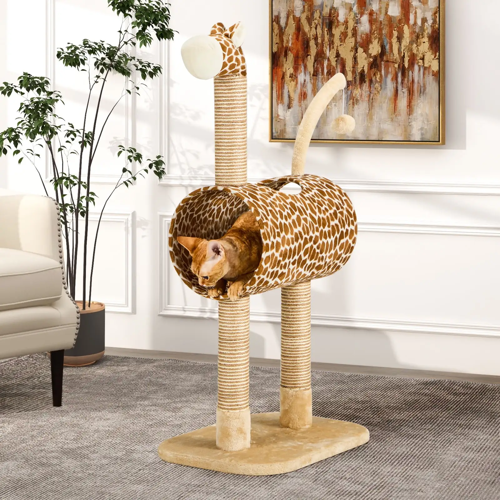 PXZEE 40 Cat Tree with Scratching Posts. Cat Tower Kitten Play Tunnel House Furniture -- Giraffe Shape