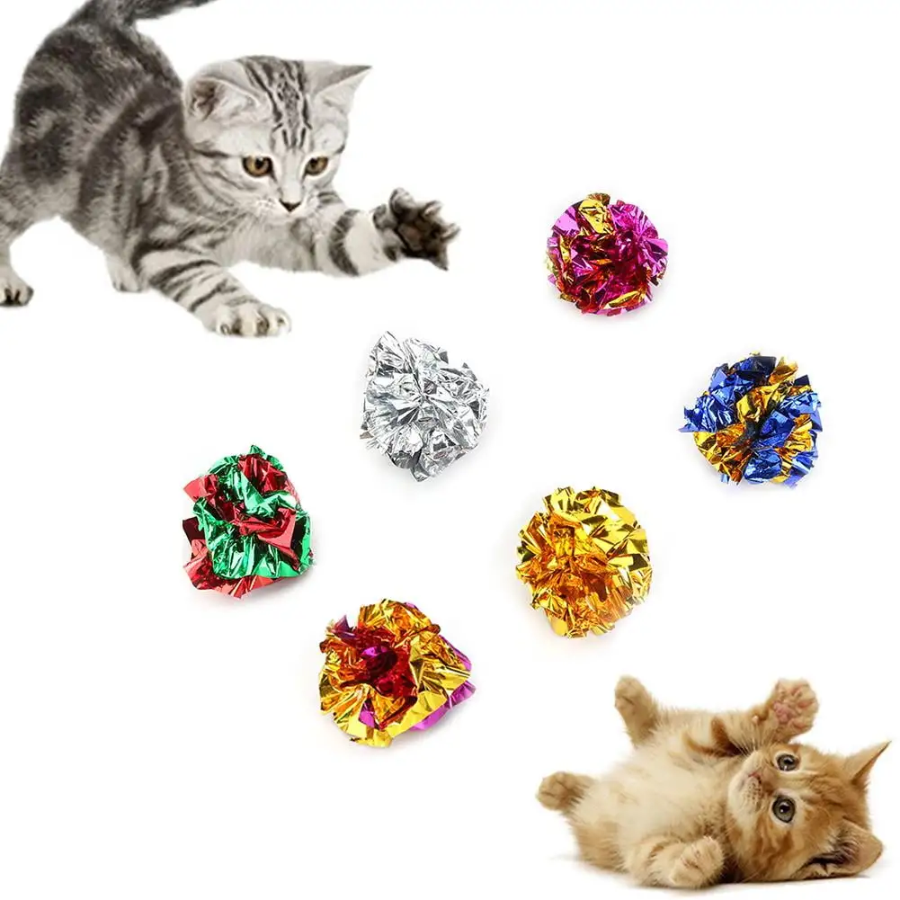 Pack of 12 Colorful Crinkle Foil Balls -Cat Interactive Toy Cat Sound Paper Mylar Balls Playing Pets Toys