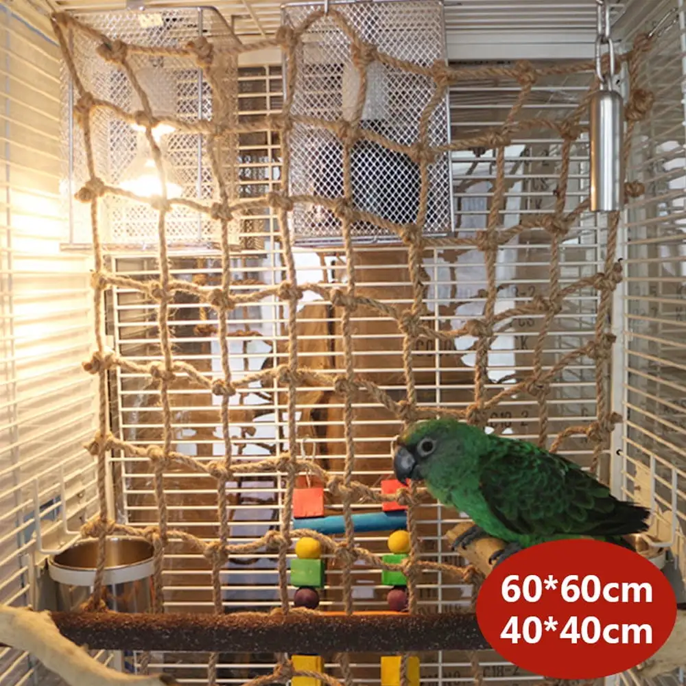 Parrot Bird Climbing Net Hemp Rope Ladder Toy Play Gym Hanging Swing Net Parrot Perch Hammock Toy with Hooks Bird Cage Toy for Budgies Macaw Cockatoo Parakeet Hamster Ferret