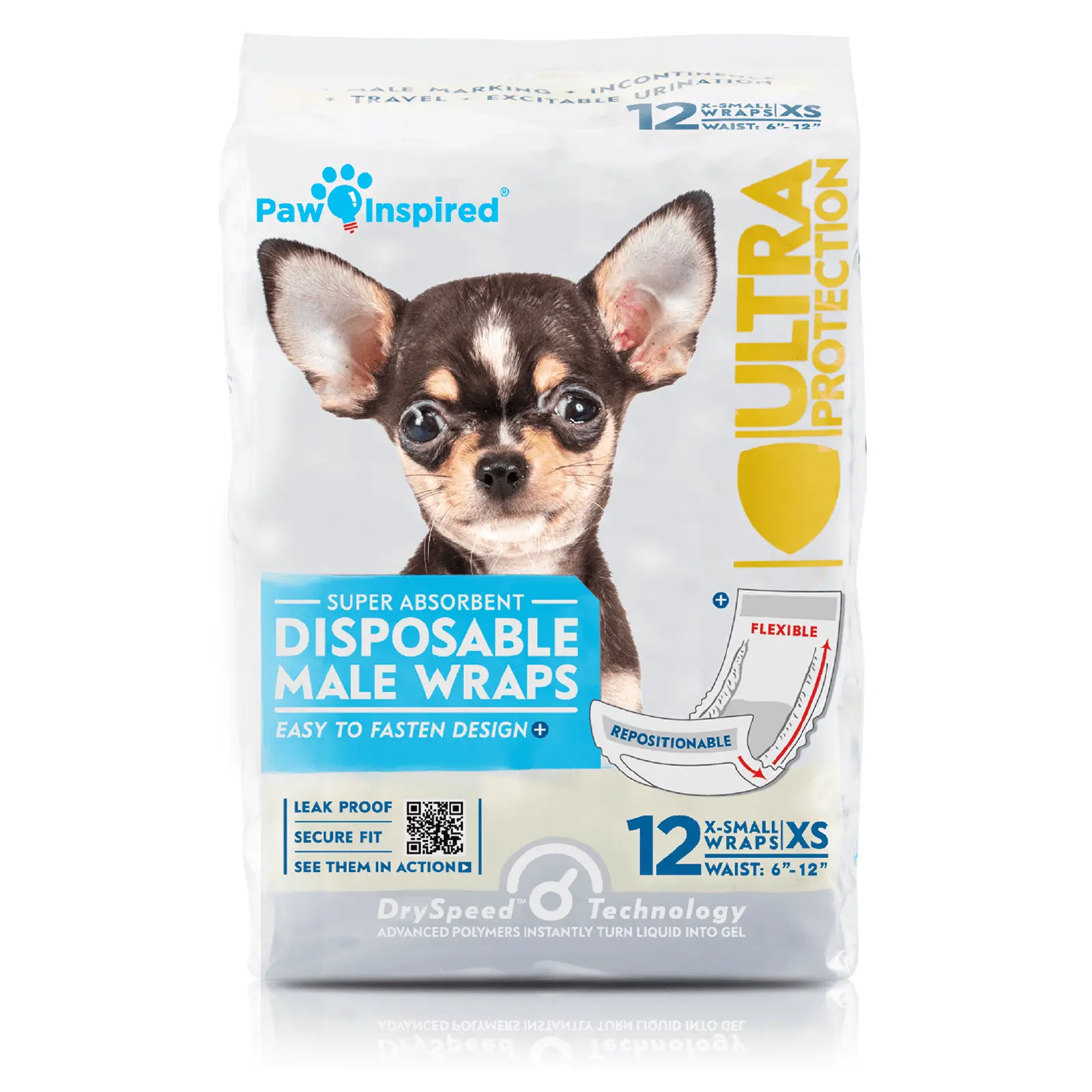 Paw Inspired Disposable Male Dog Diapers Dog Wraps Belly Bands for Dogs Male | Diapers For Dogs XS. S. M. L. XL | Puppy Doggie Pet Diapers Male for Marking Leaking and Incontinence (X-Small. 12 Count)