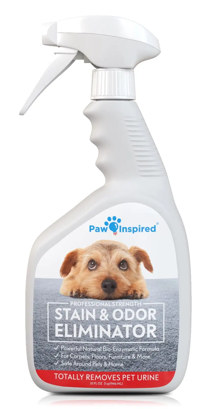 Paw Inspired Dog Pee Cleaner |Pet Urine Stain and Odor Remover Enzyme Cleaner Spray |Urine Stain Cleaner Odor Remover. Pet Pee Eliminator. Cat Pee Cleaner | Carpet Sofa Pet Stain Cleaner Remover 32 oz