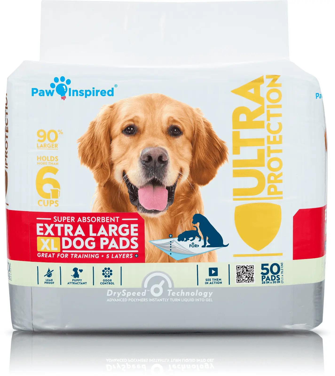 Paw Inspired Dog Pee Pads Puppy Training Pads Pet Pads Extra Large | Wee Wee Potty Training Pads for Dogs Doggie Puppy | Waterproof Underpads. Incontinence (Original. 50 Count)