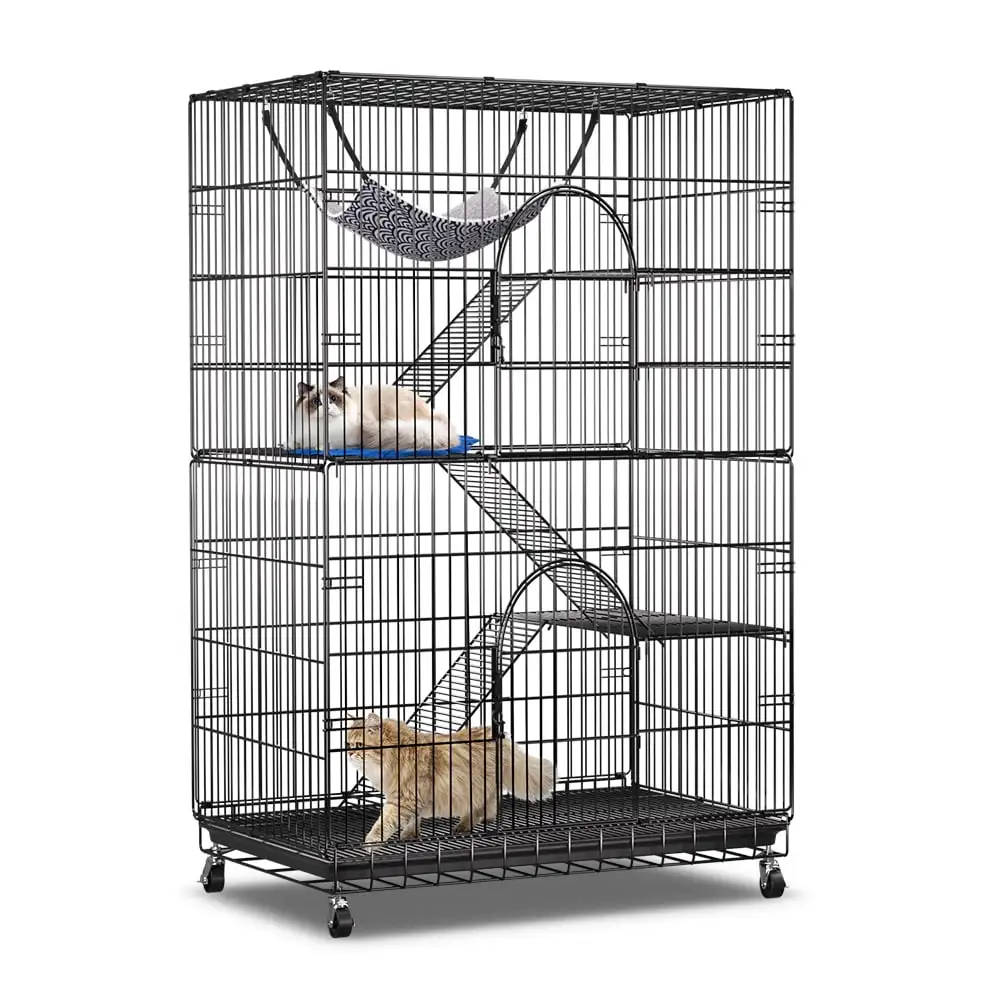 PawGiant 4 Tier Cat Cage. 52'' H Pets Playpen Cat Kennel Ferret Crate Folding Steel