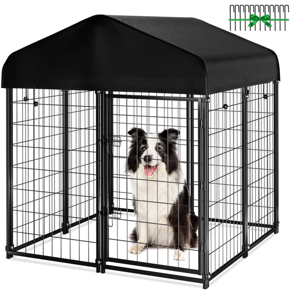 PawGiant Large Outdoor Dog Kennel. 4ft x 4.2ft x 4.5ft Fence with UV-Resistant Oxford Cloth Roof & Secure