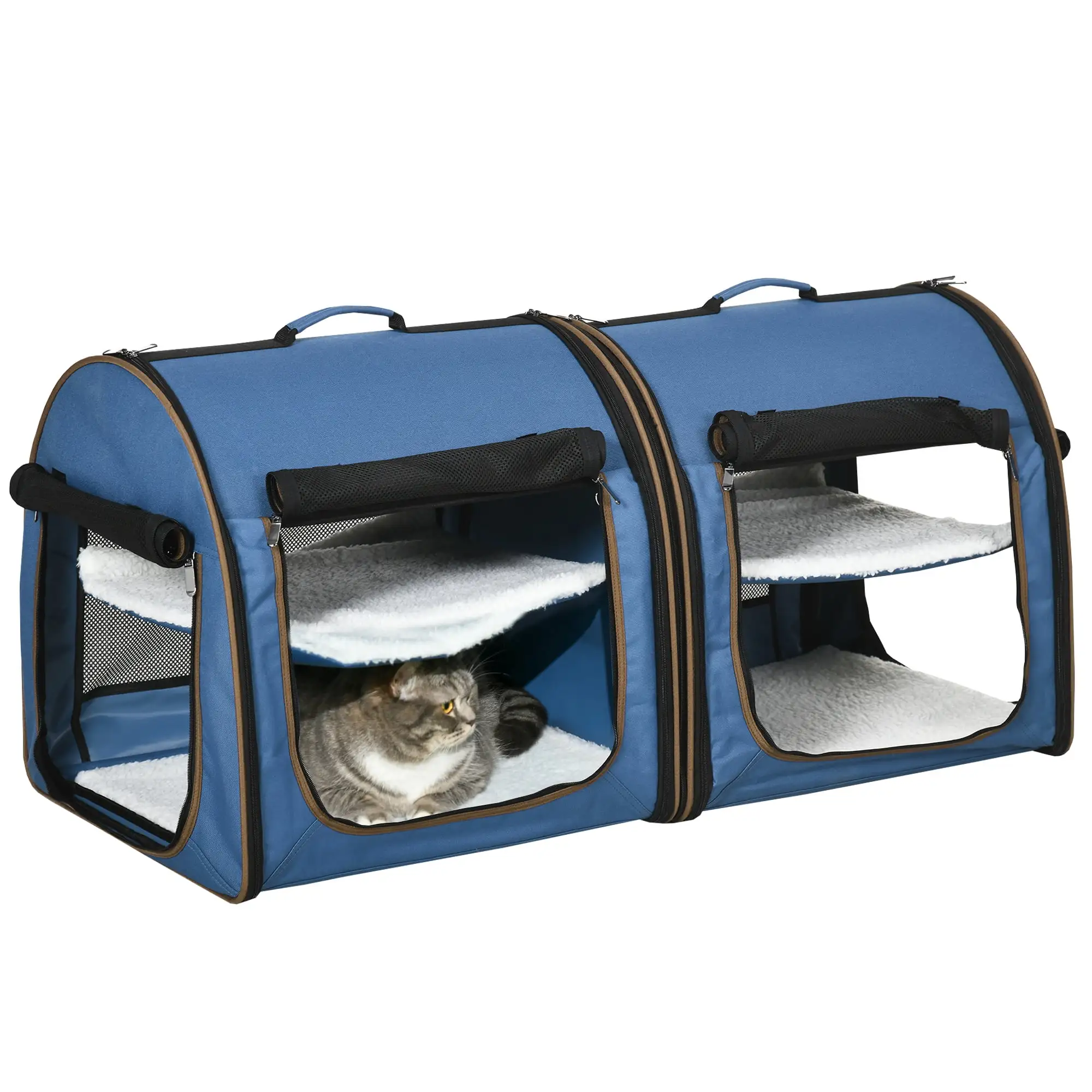 PawHut 39 Portable Soft-Sided Pet Cat Carrier with Storage Bag. Blue