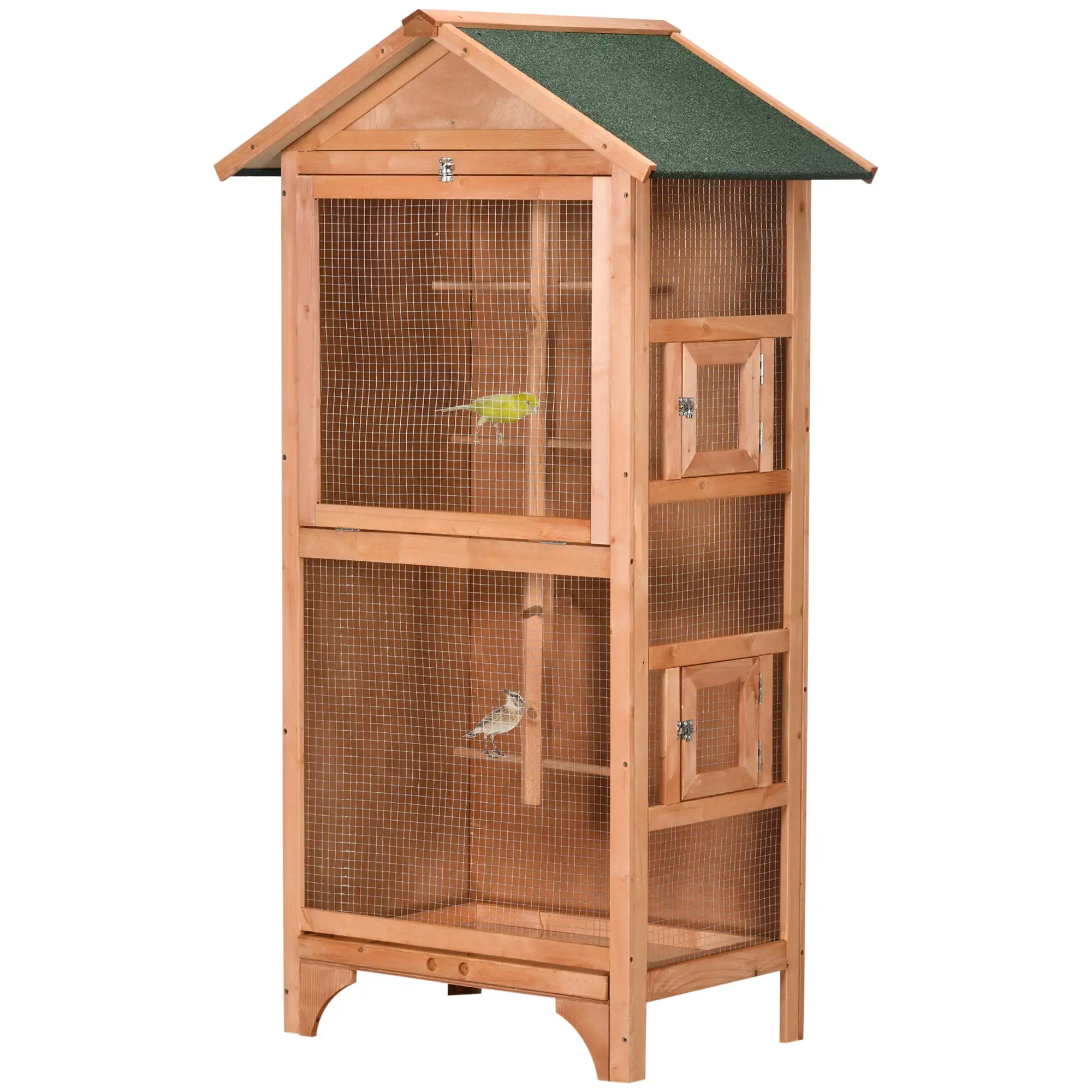 PawHut 60 Wooden Outdoor Bird Cage for Finches. Parakeet. Large Bird Cage with Removable Bottom Tray 4 Perch. Orange