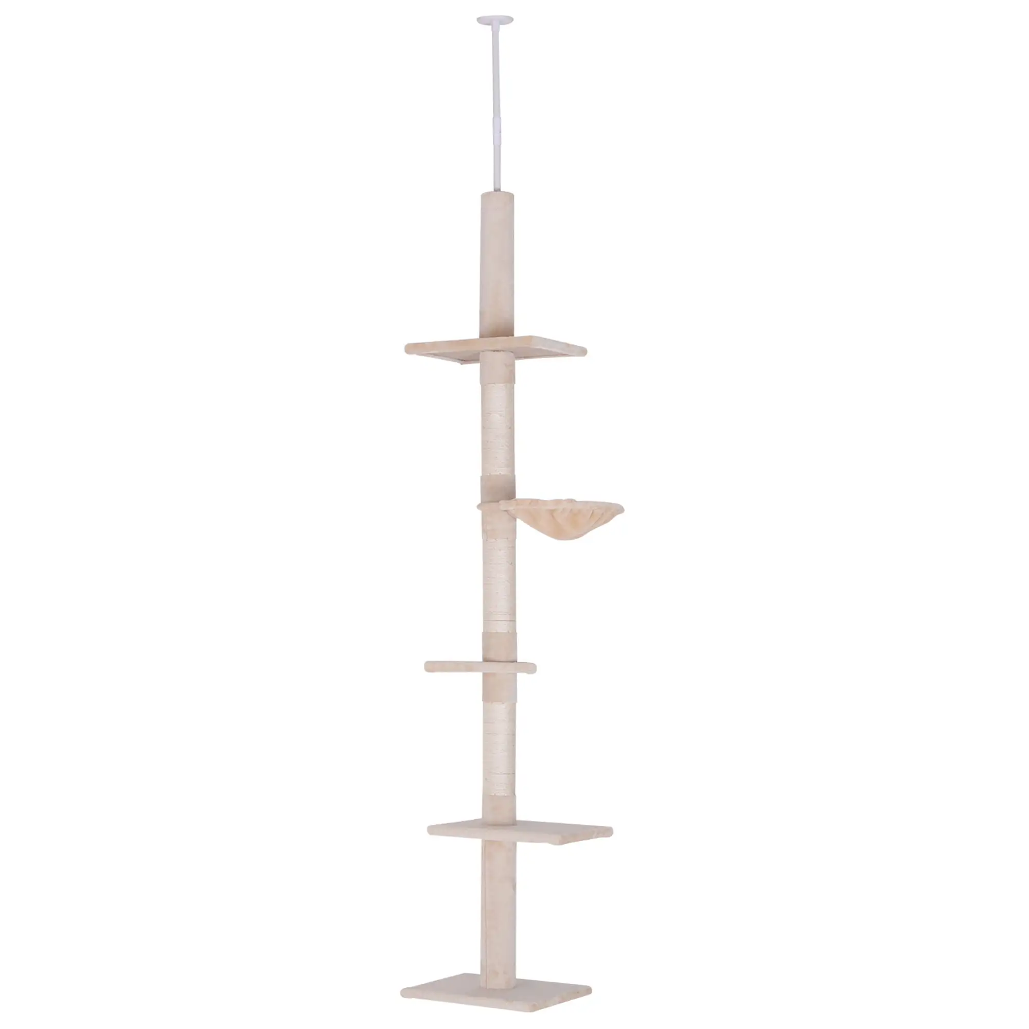 PawHut 9' Adjustable Height Floor-To-Ceiling Vertical Cat Tree - Beige and White