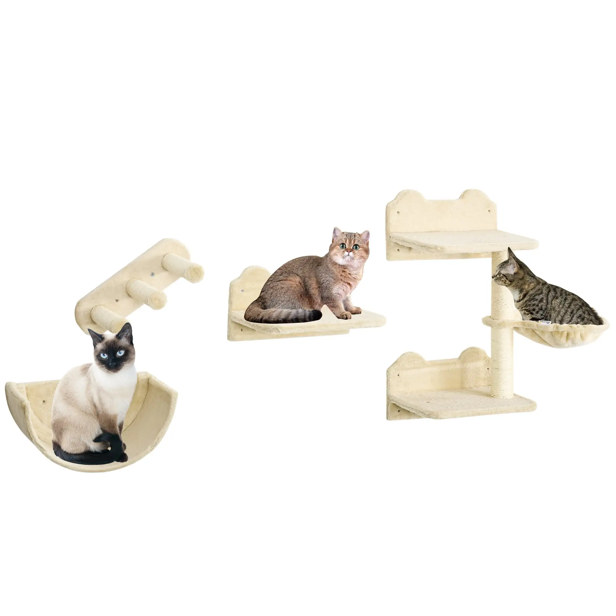 PawHut Cat Wall Shelves. Hammock. Scratching Post. Steps. Platforms. Beige