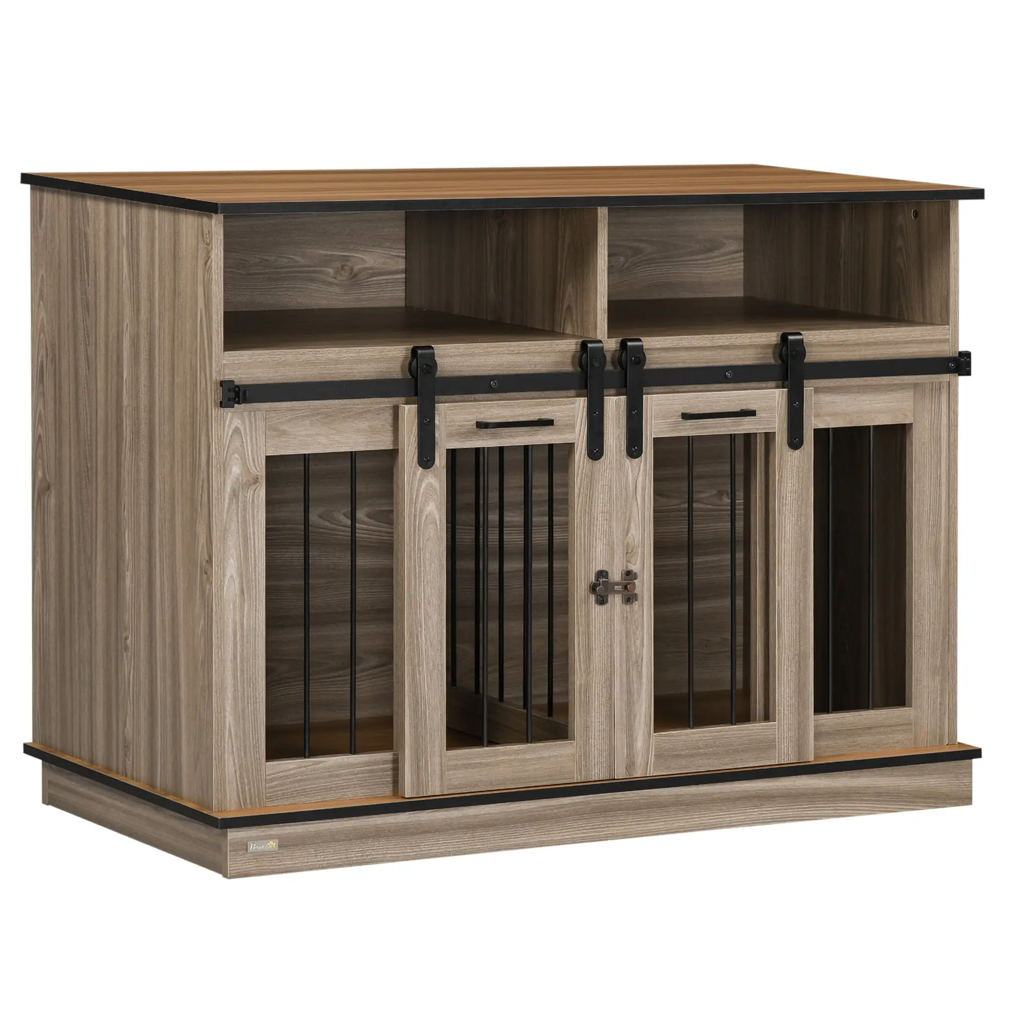 PawHut Dog Crate Furniture for Large & Small Dogs. Double Dog Kennel. Oak