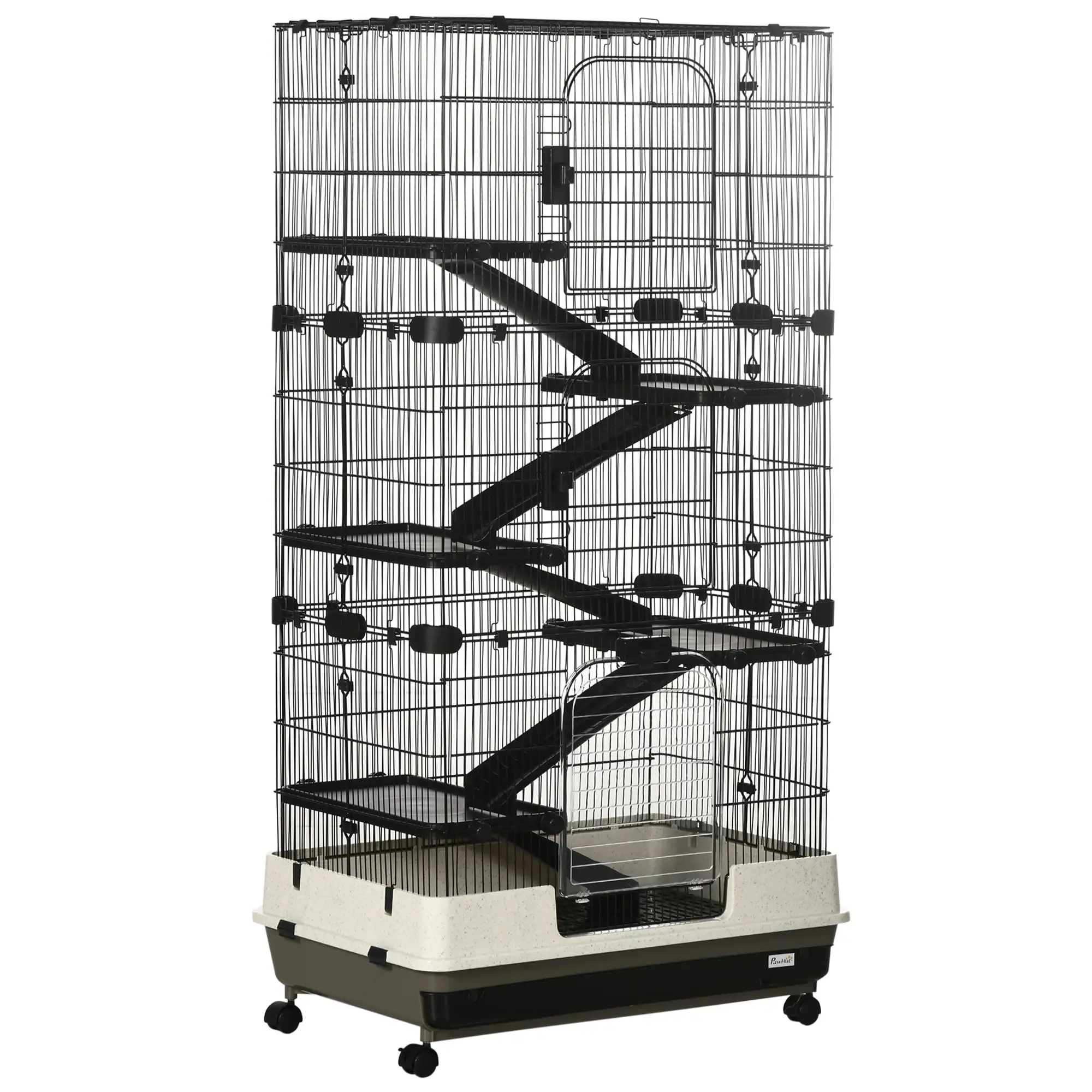 PawHut Small Animal Cage with Wheels. Portable Bunny Cage 6-Tier