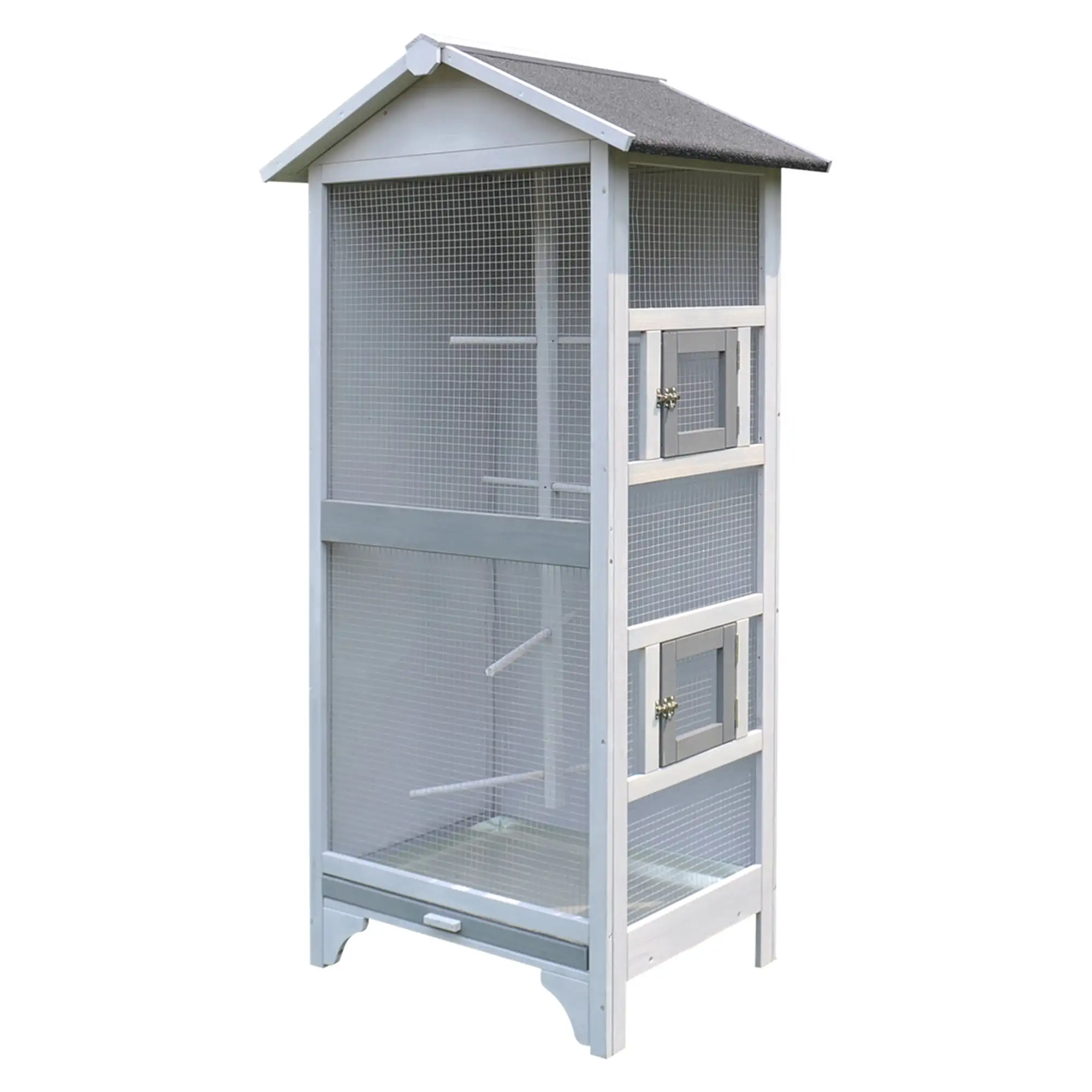 PawHut Wooden Outdoor Bird Cage. Featuring a Large Play House with Removable Bottom Tray 4 Perch