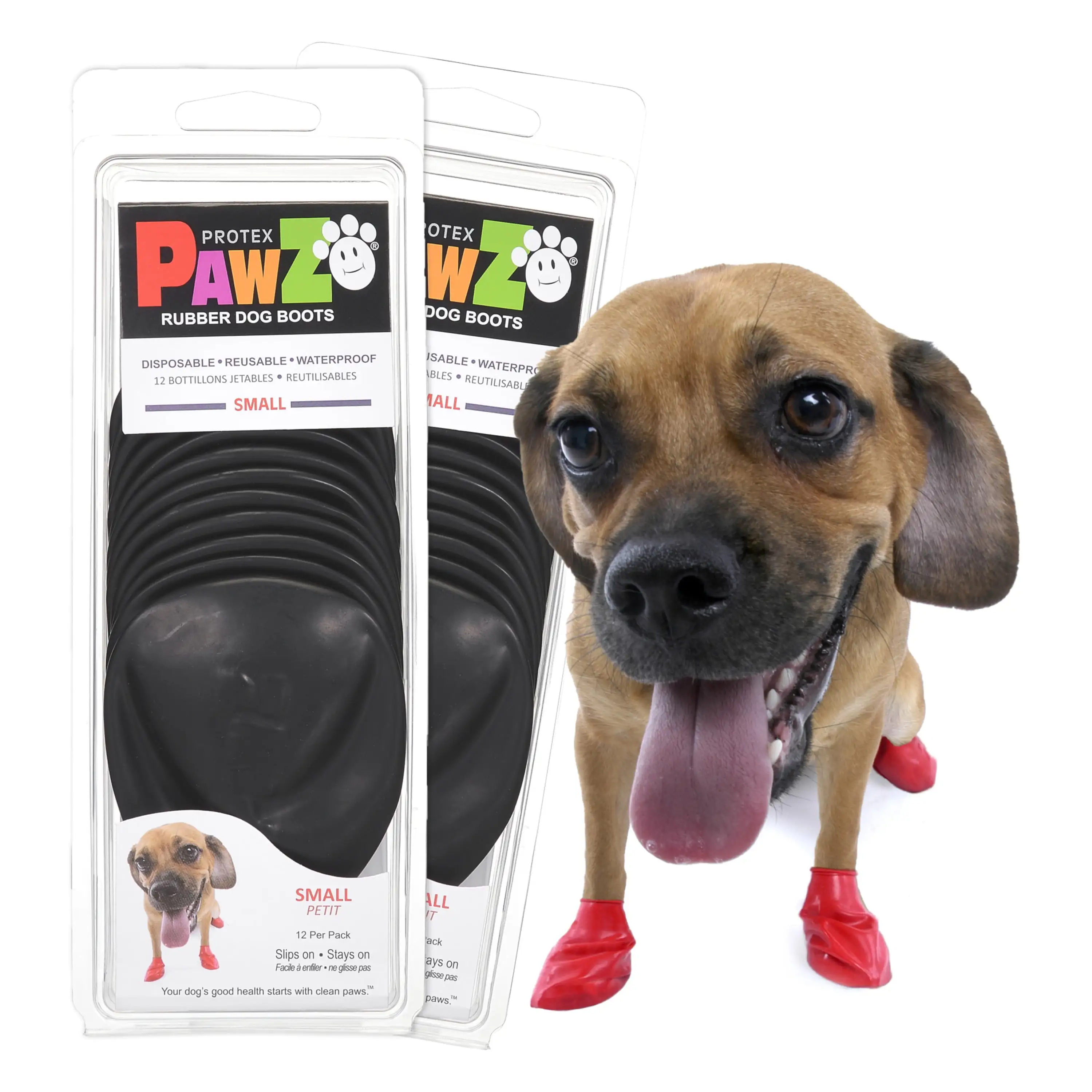 PawZ Rubber Dog Boots for Small Dogs 12pk x2. Small Black Dog Booties