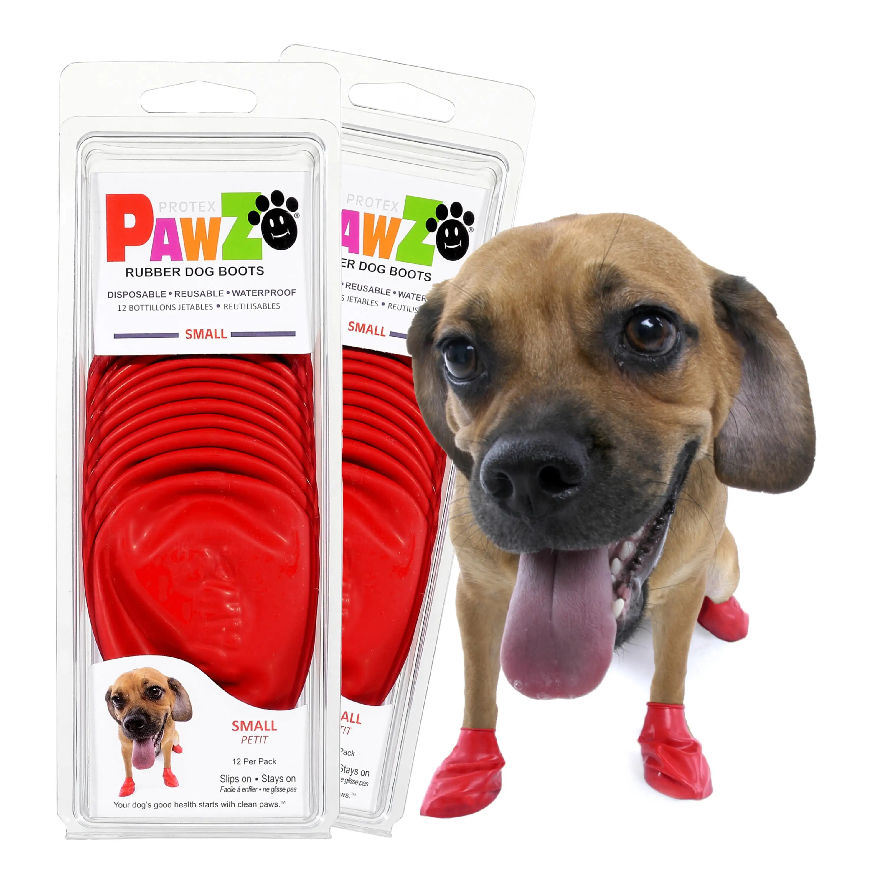 PawZ Rubber Dog Boots for Small Dogs 12pk x2. Small Red Dog Booties