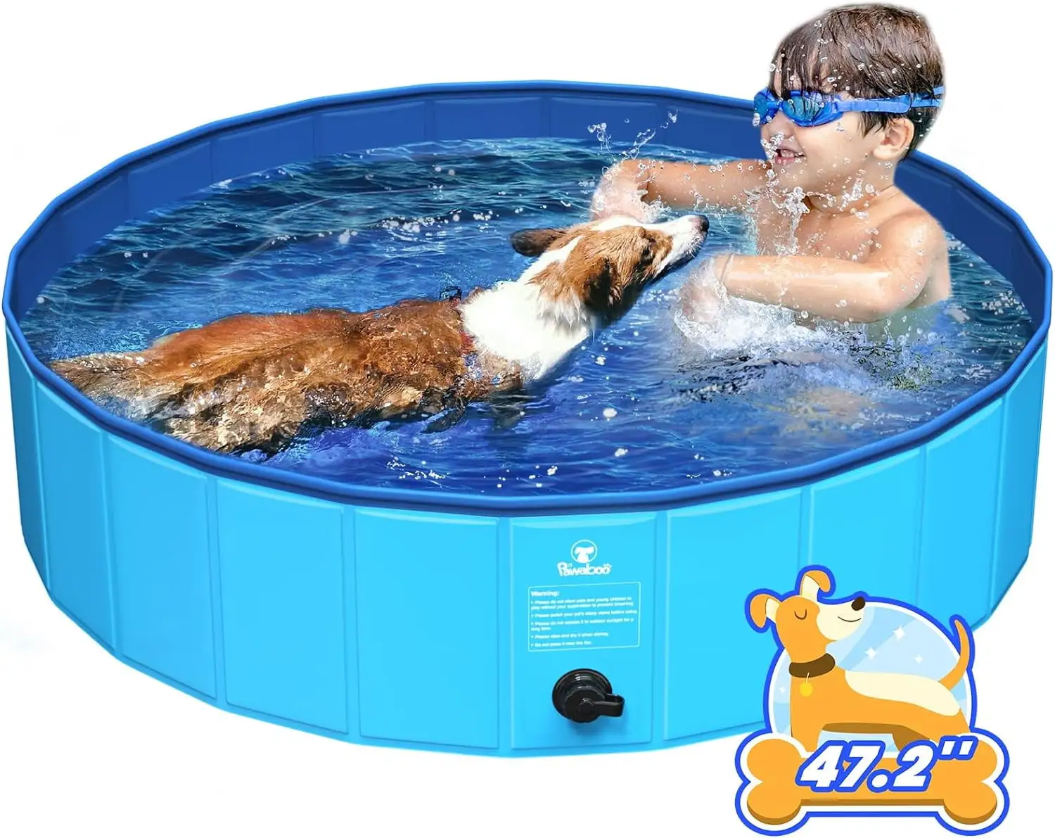 Pawaboo Foldable Dog Bath Pool. Pet Dog Swimming Pool Easy Storage. Hard Scratch Resistant Pet Bath Tub for Puppies Cats. Portable Pet Kiddie Wading Bathing Pool (47''D x 12''H. L)