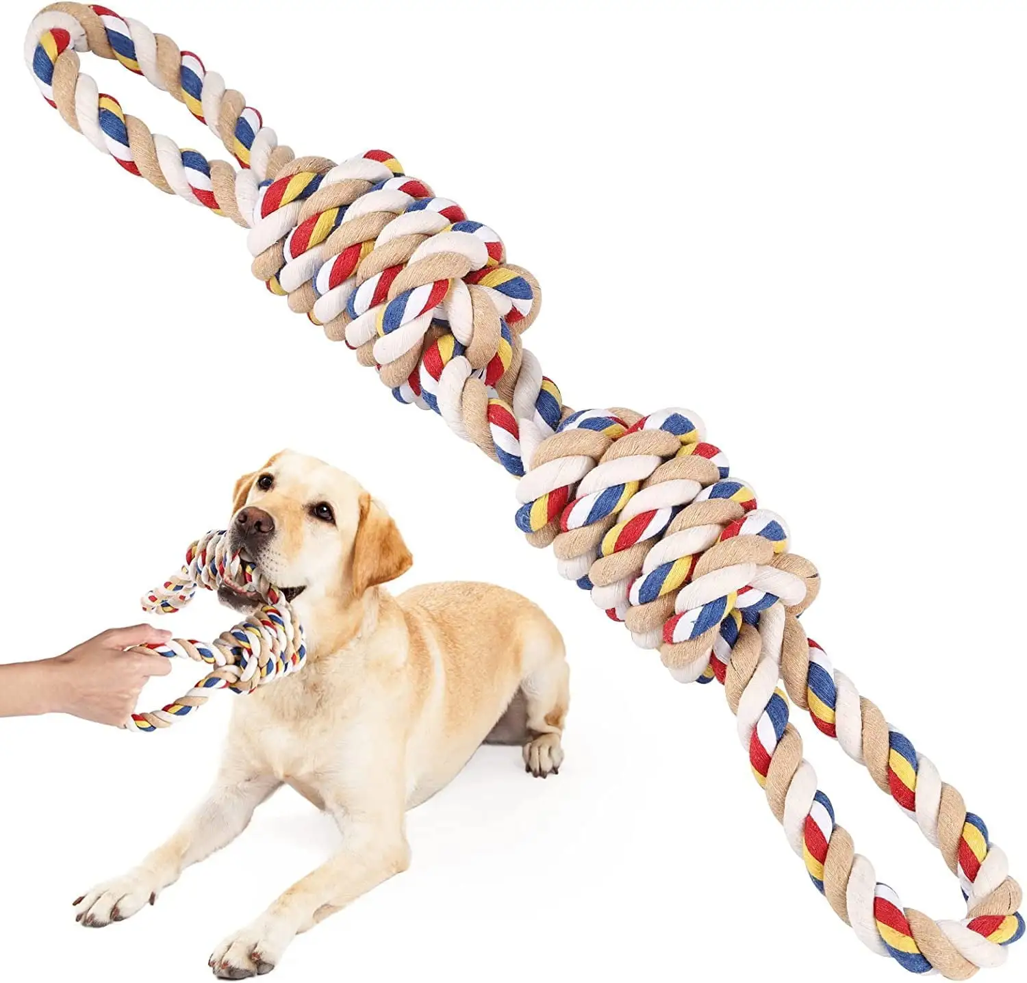 Pawfectpals Indestructible Tough Twisted Dog Chew Pull Rope Teething Toy and Tug of War for Large Dogs (Double Grip Loops and Knots)