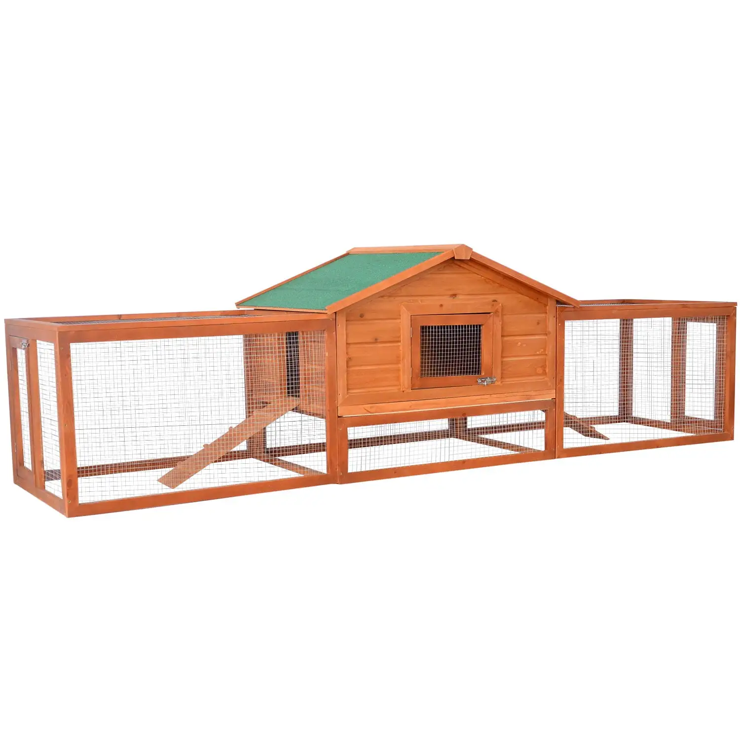 Pawhut 2-Story Large Wooden Rabbit Hutch Pet House with Ramps. Lockable Doors. Run Area and Asphalt Roof for Outdoor Use