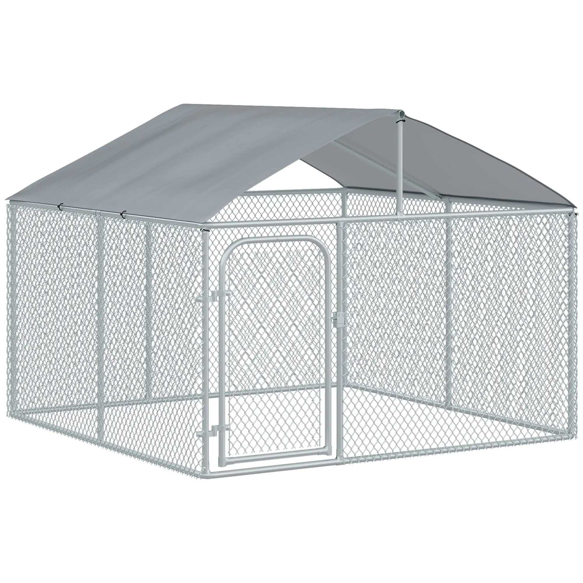 Pawhut Outdoor Chain Link Box Kennel Dog House with Cover. Silver