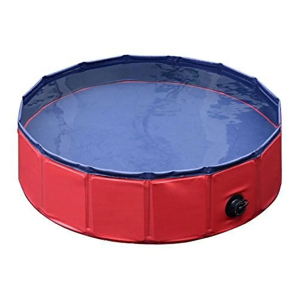 Pawhut Pet Swimming Pool Dog Bathing Tub. 12 x 63. Collapsible. PVC. Red & Dark Blue