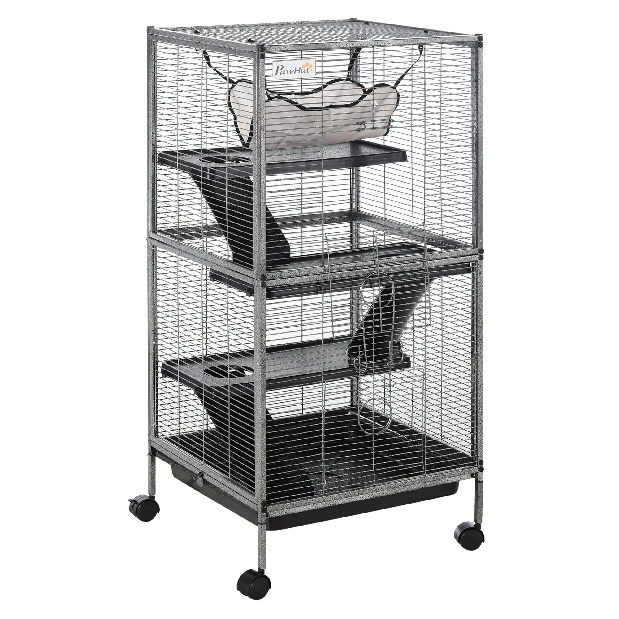 Pawhut Rolling Small Animal Cage for Rabbits. Chinchillas and Hamsters with 4 Platforms and Removable Tray