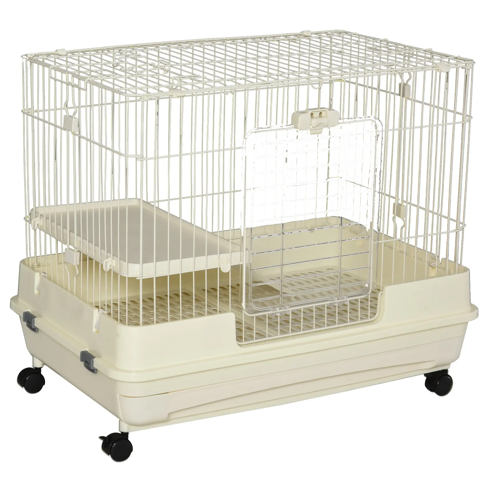 Pawhut Small Animal Habitat Cage with Wheels. White