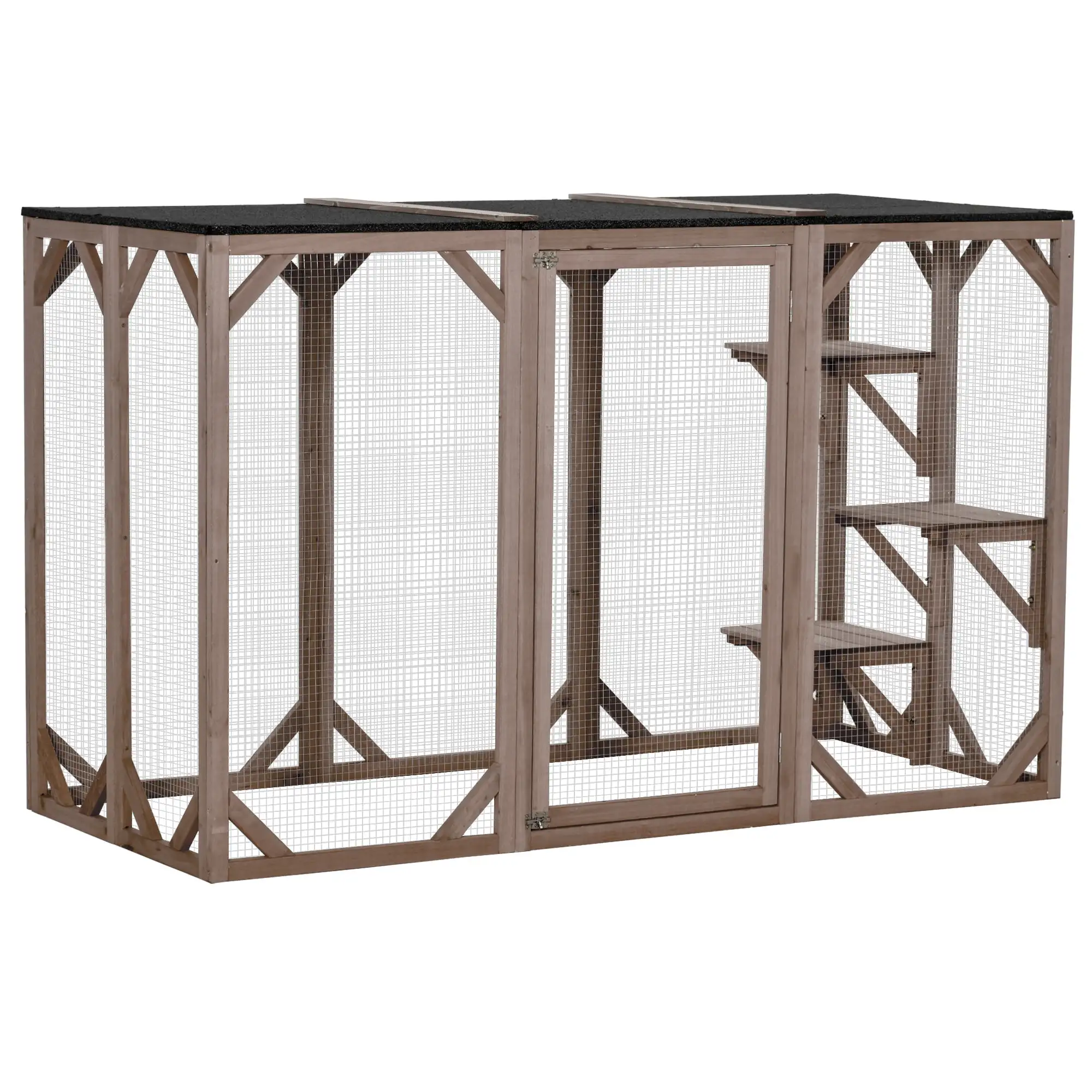 Pawhut Wooden Cat Enclosure Catio Cage With 3 Platforms. 71 x 32 x 44. Large