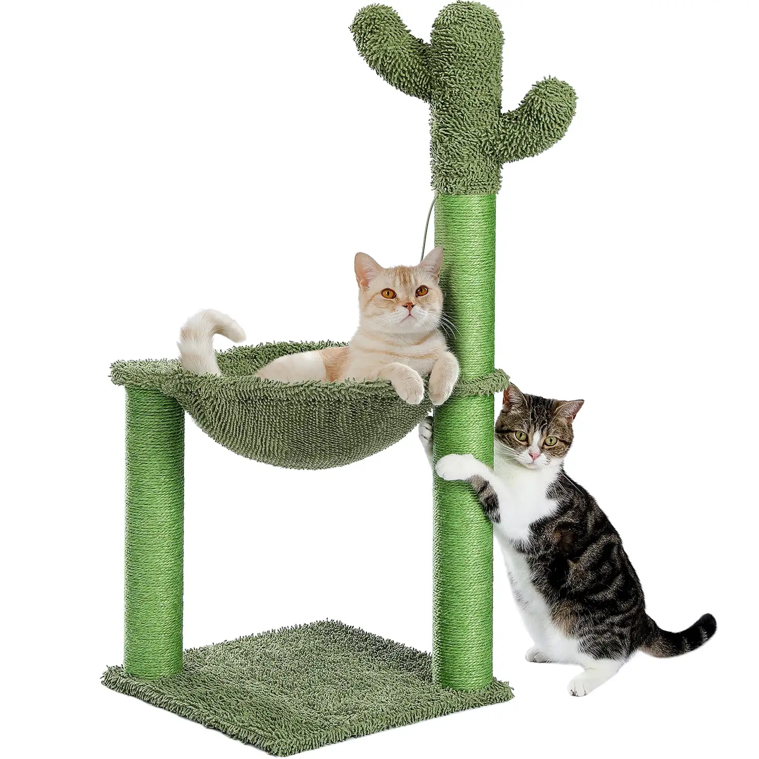 Pawz Road Cactus Cat Scratching Post 33 Large Cat Scratcher with Large Hammock for All Indoor Cats.Green