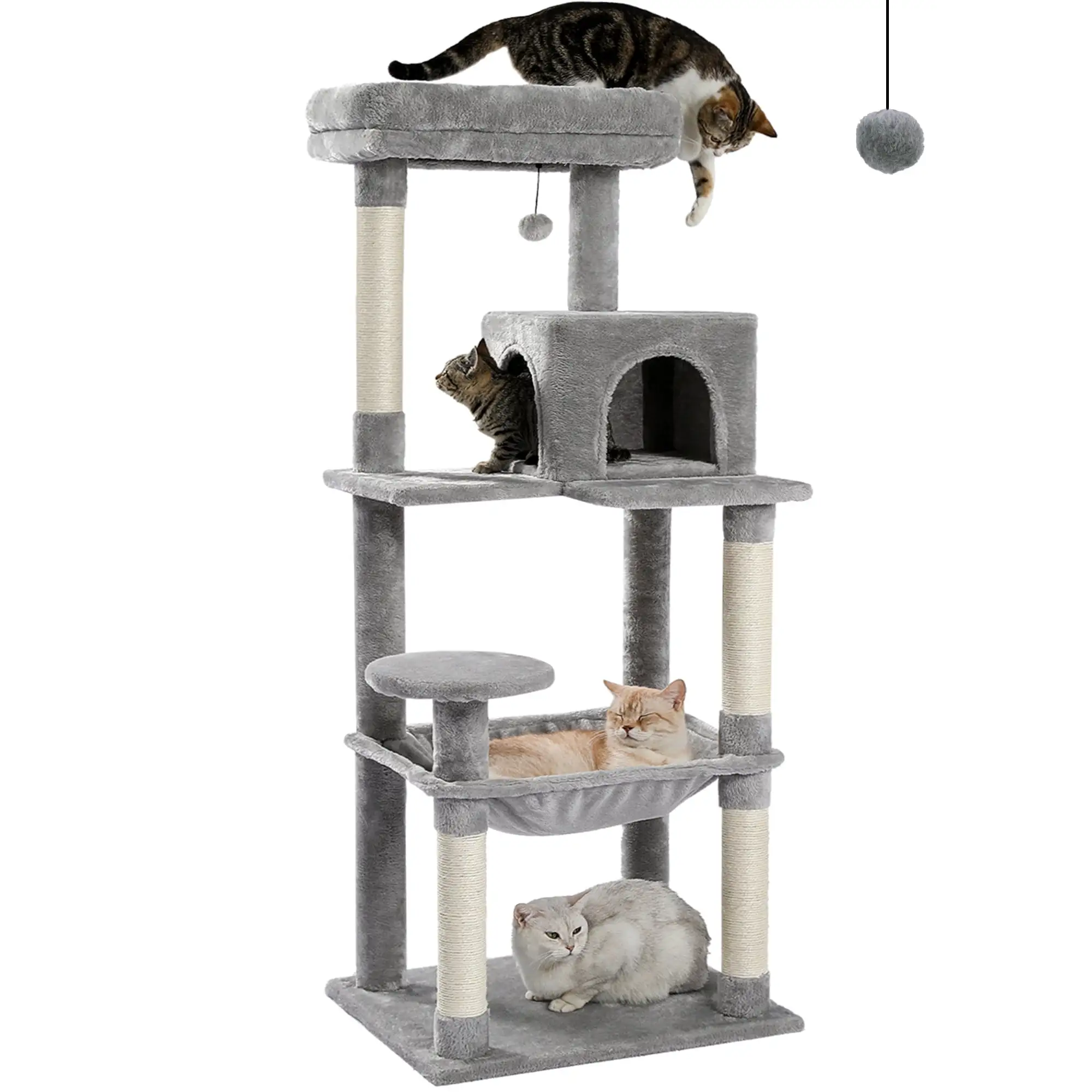 Pawz Road Cat Tree for Large Cats 56Tall Cat Tower Condo with Scratching Post for Indoor Cats.Gray