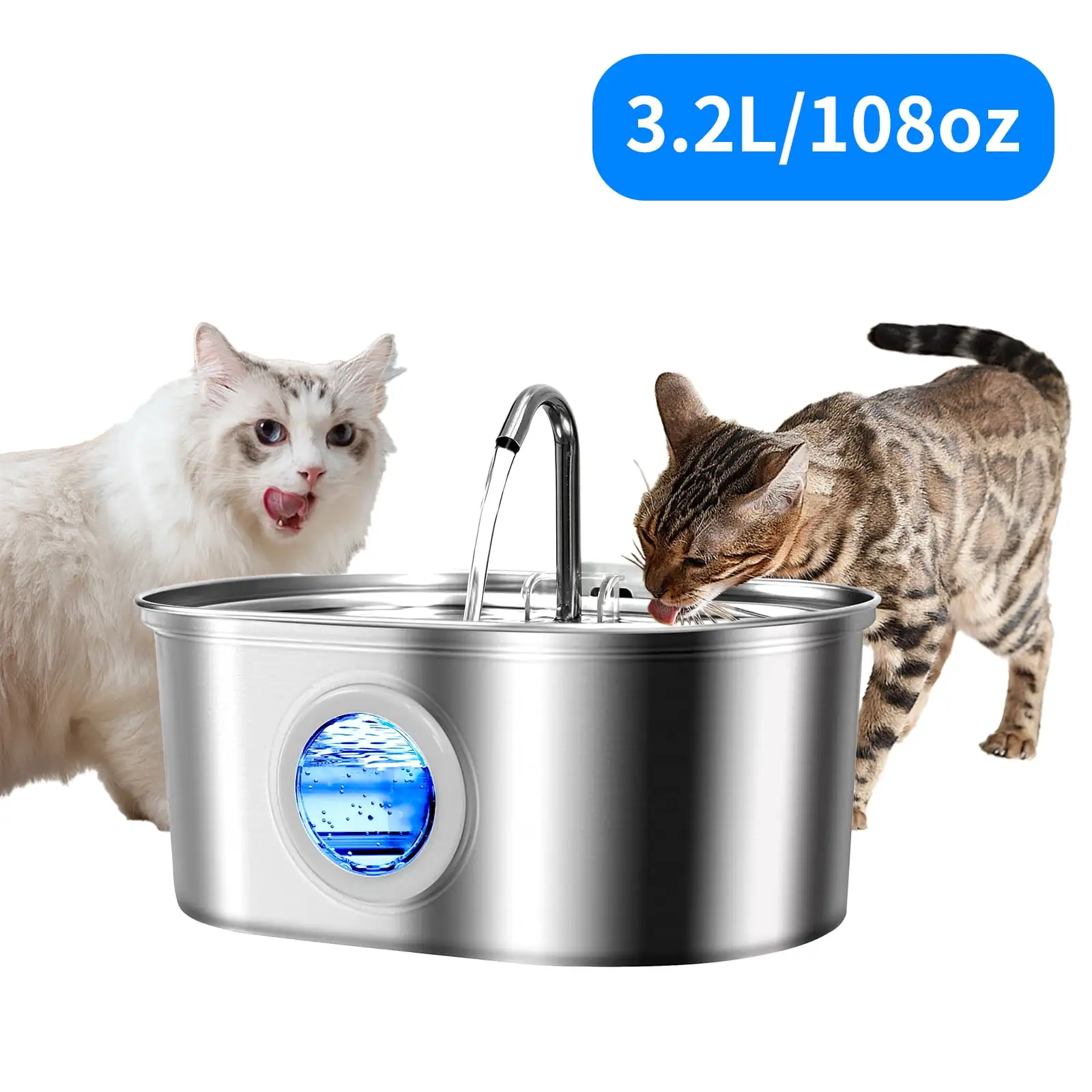 PayUSD Cat Water Fountain Stainless Steel 108oz/3.2L Pet Water Fountain for Cats Inside with Water Level Window Faucet cat Fountain Quiet Pump for Dogs and Cats