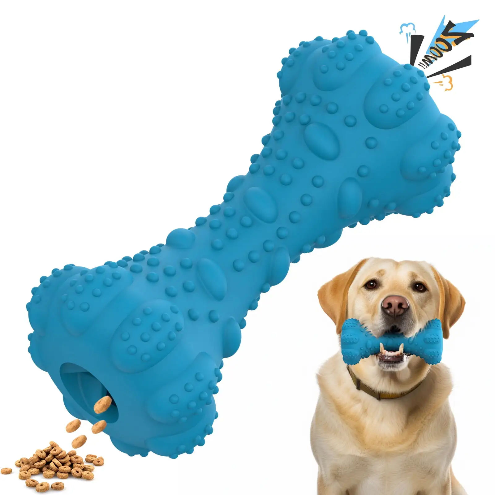 PcEoTllar Interactive Dog Chew Toy. Squeaky Treat Dispensing Dog Enrichment Toy. Bleef Flavor. Blue