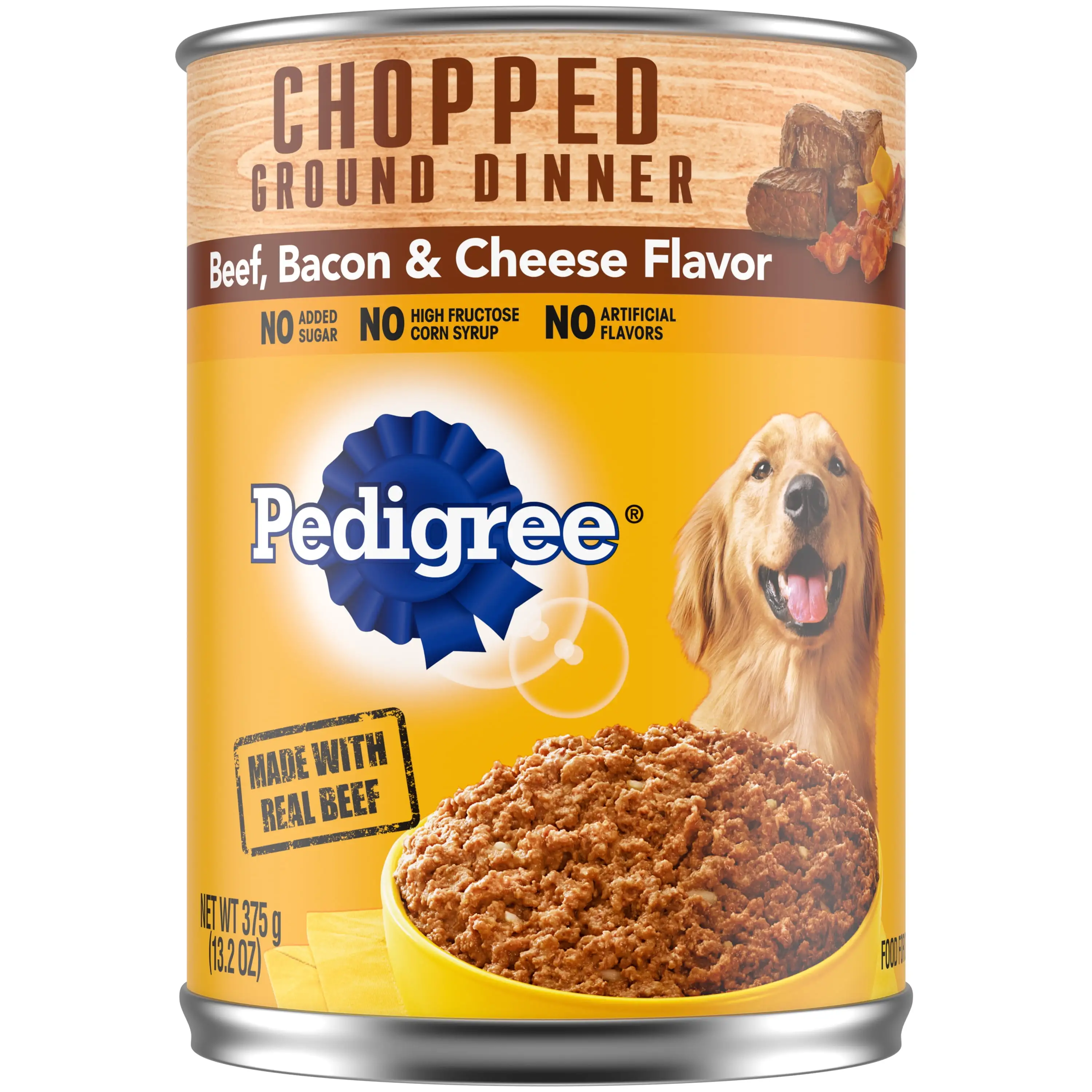 Pedigree Beef. Bacon & Cheese Chopped Ground Dinner For Adult Dogs Wet Dog Food. 13.2 Oz Can