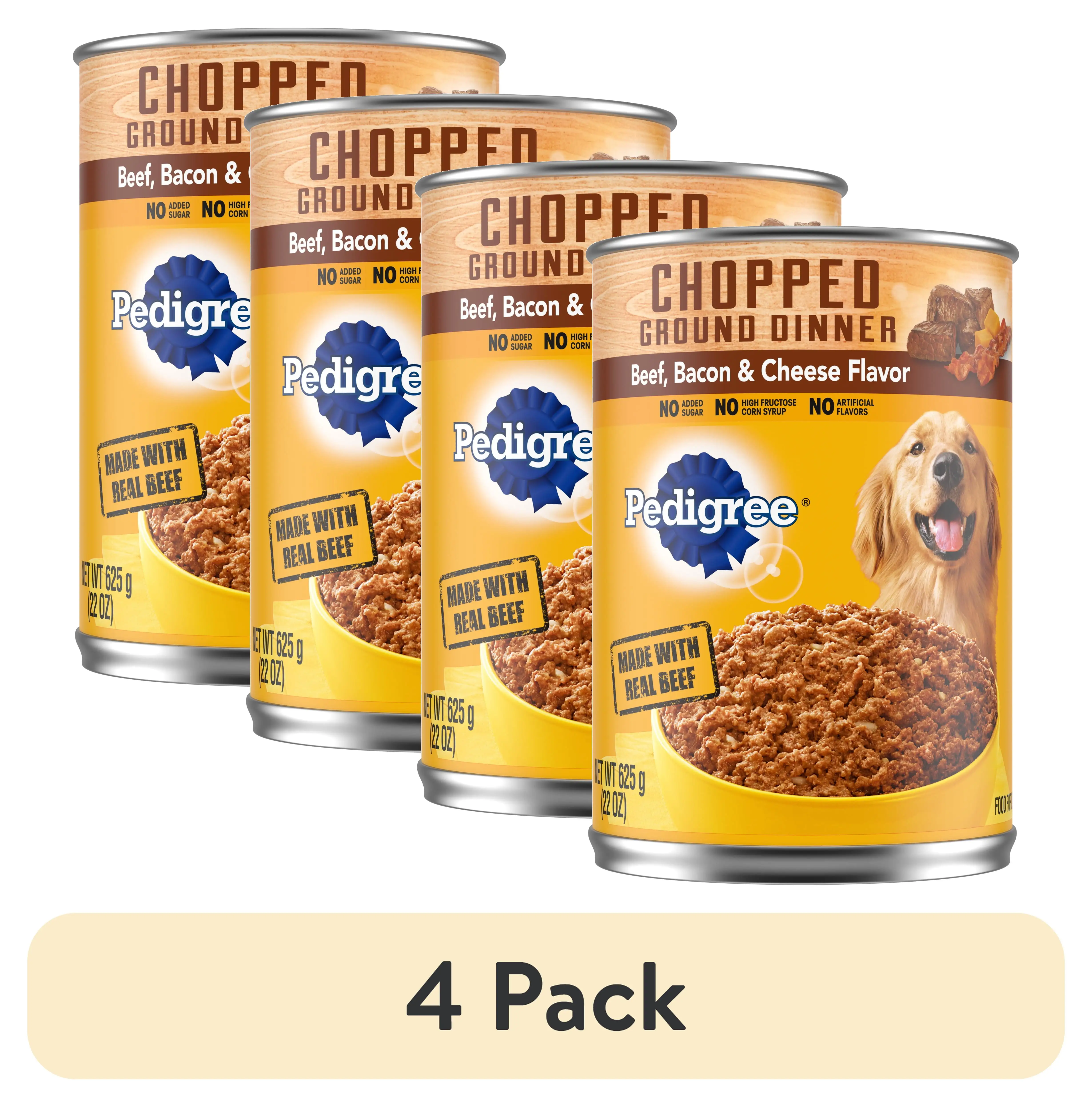 (4 pack) Pedigree Beef. Cheese & Bacon Flavor Ground Wet Dog Food For Adult. 22 Oz Can