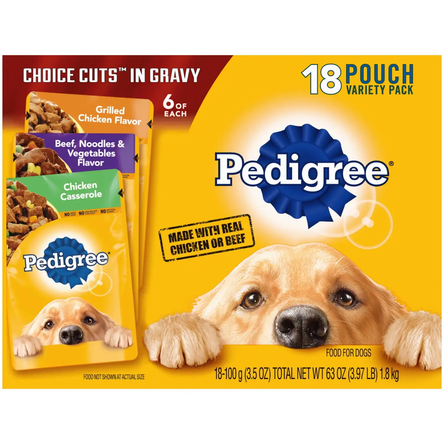 Pedigree Choice Cuts in Gravy Wet Dog Food Variety Pack. 3.5 oz Pouches (18 Pack)