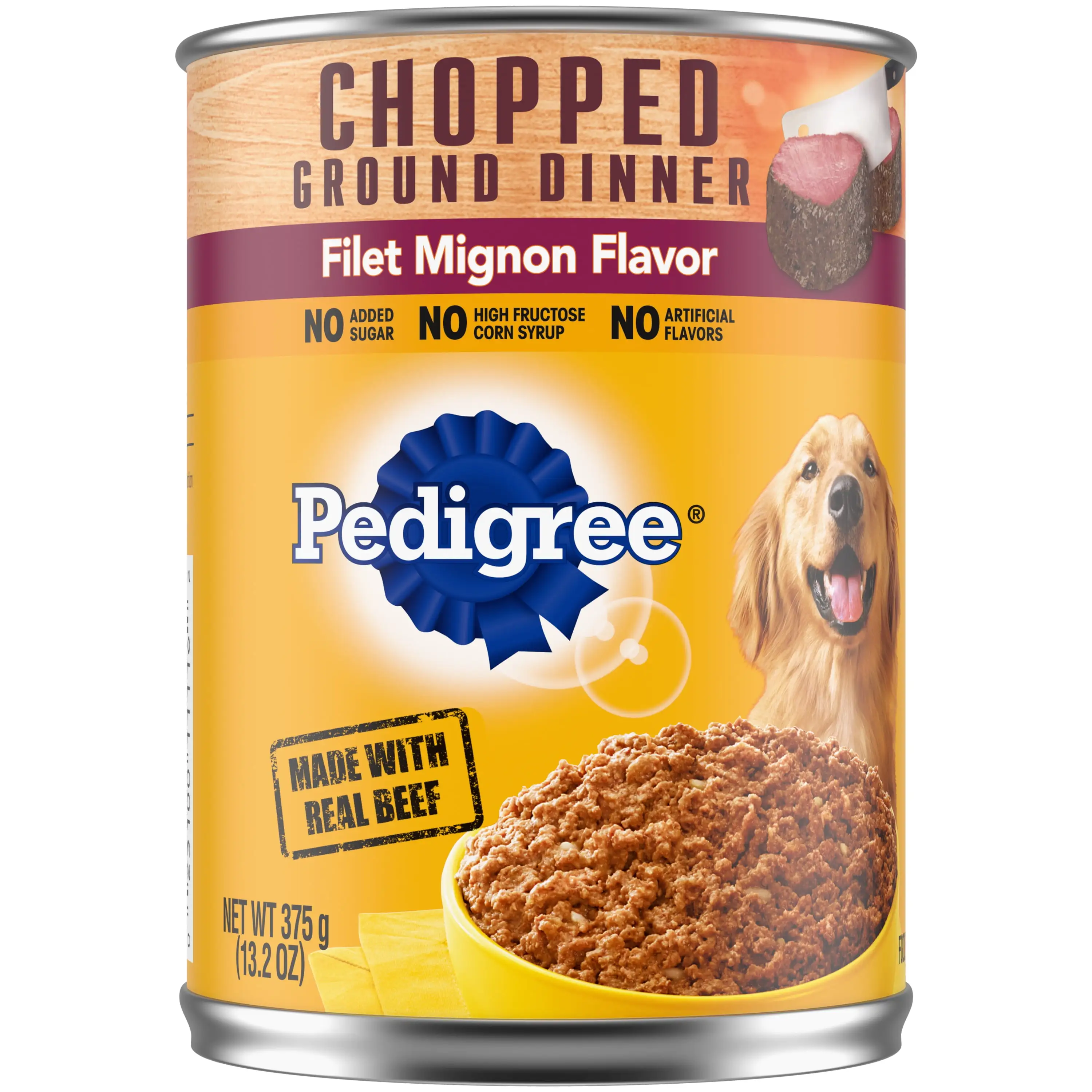 Pedigree Chopped Ground Dinner Adult Canned Soft Wet Dog Food. Filet Mignon Flavor. 13.2 Oz Can