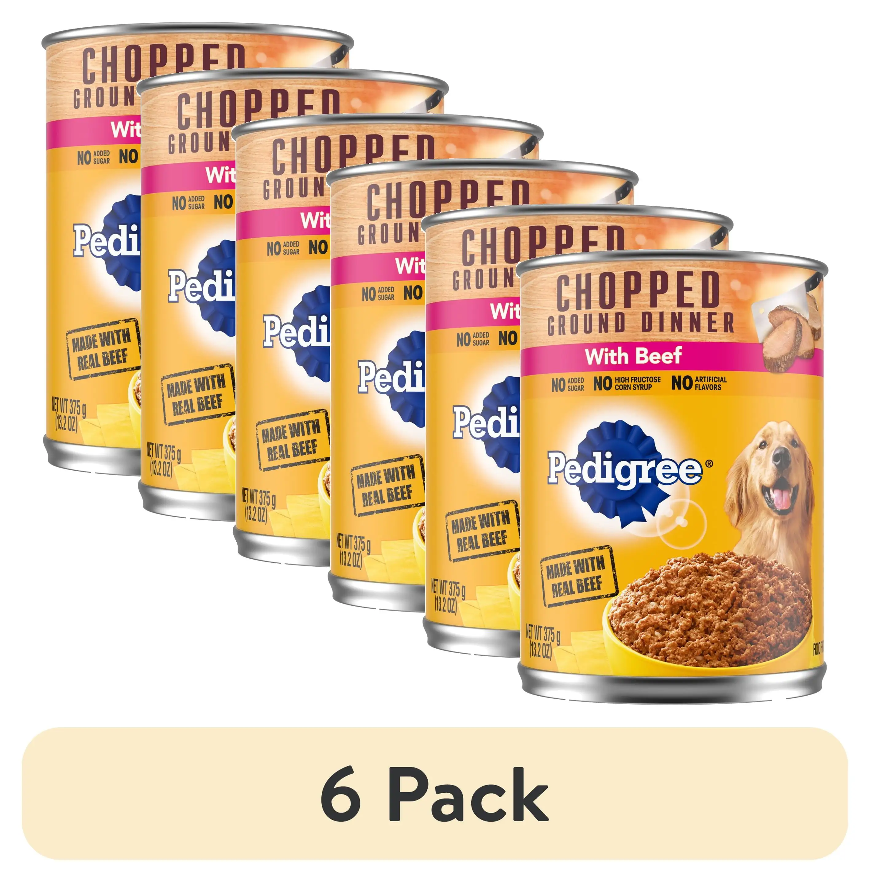 (6 pack) Pedigree Chopped Ground Dinner Beef Wet Dog Food. 13.2 oz Can