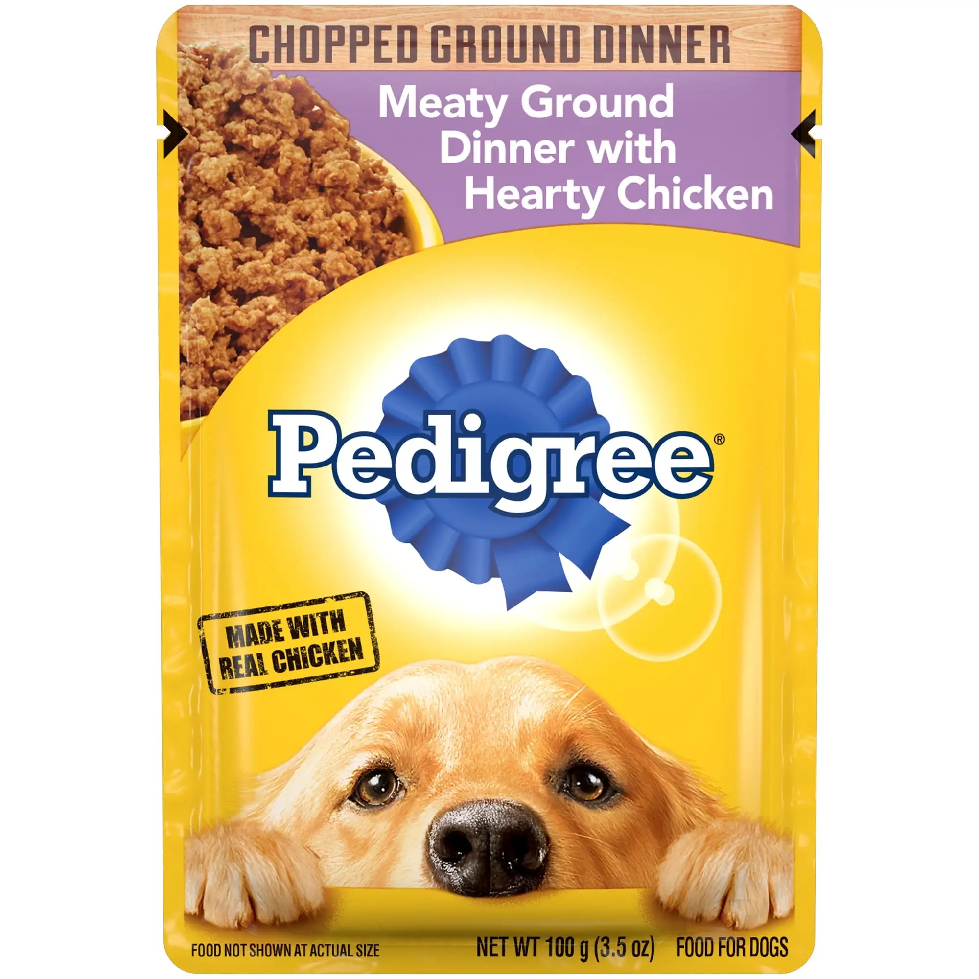 Pedigree Chopped Ground Dinner Meaty Ground with Hearty Chicken Wet Dog Food. 3.5 oz Pouch