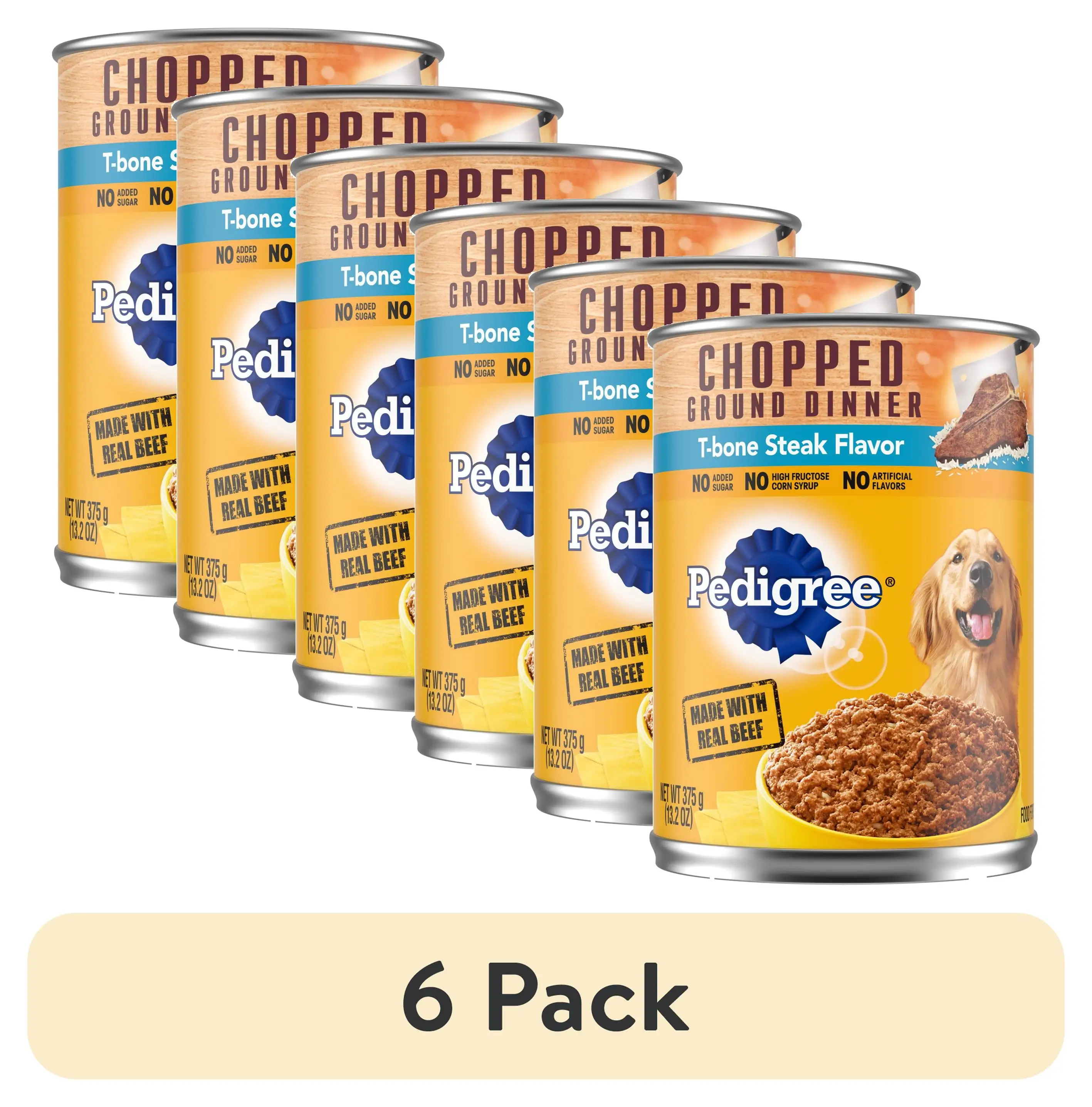 (6 pack) Pedigree Chopped Ground Dinner T-Bone Steak Wet Dog Food. 13.2 oz Can