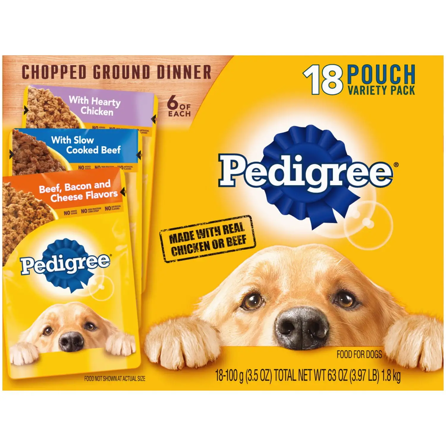 Pedigree Chopped Ground Dinner Wet Dog Food Variety Pack. 3.5 oz Pouches (18 Pack)