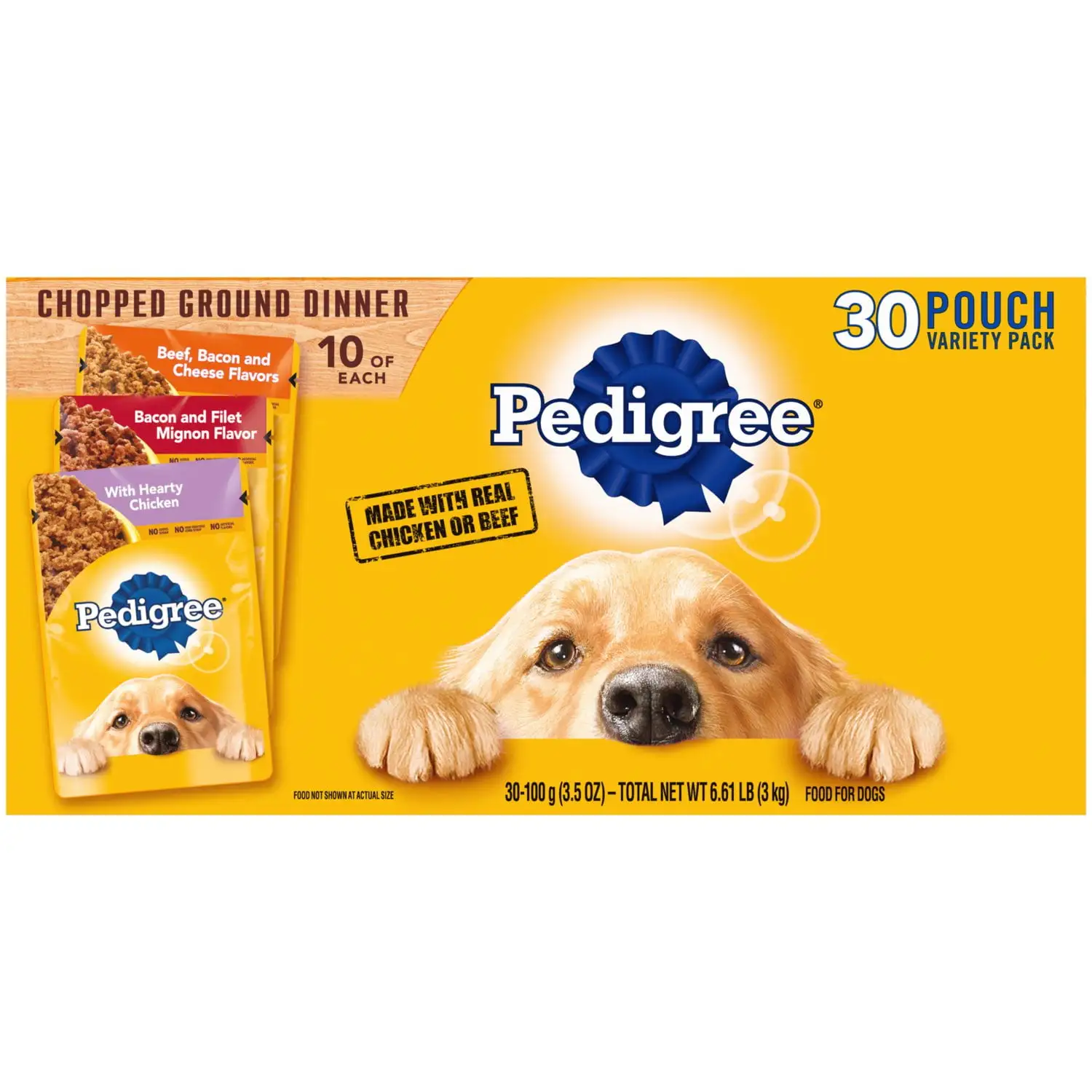 Pedigree Chopped Ground Dinner Wet Dog Food Variety Pack. 3.5 oz Pouches (30 Pack)