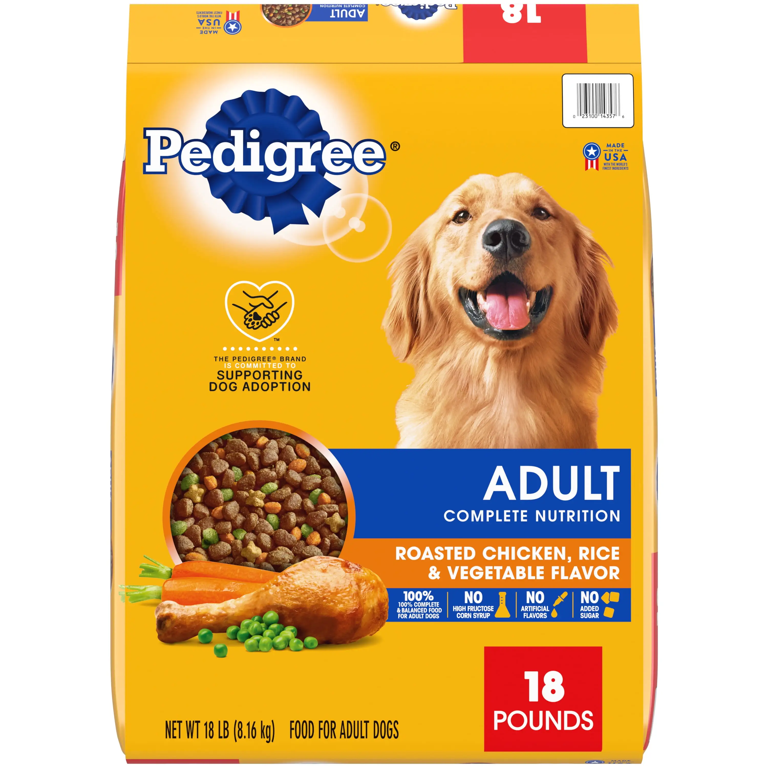 Pedigree Complete Nutrition Roasted Chicken. Rice & Vegetable Dry Dog Food For Adult Dog. 18 Lb. Bag