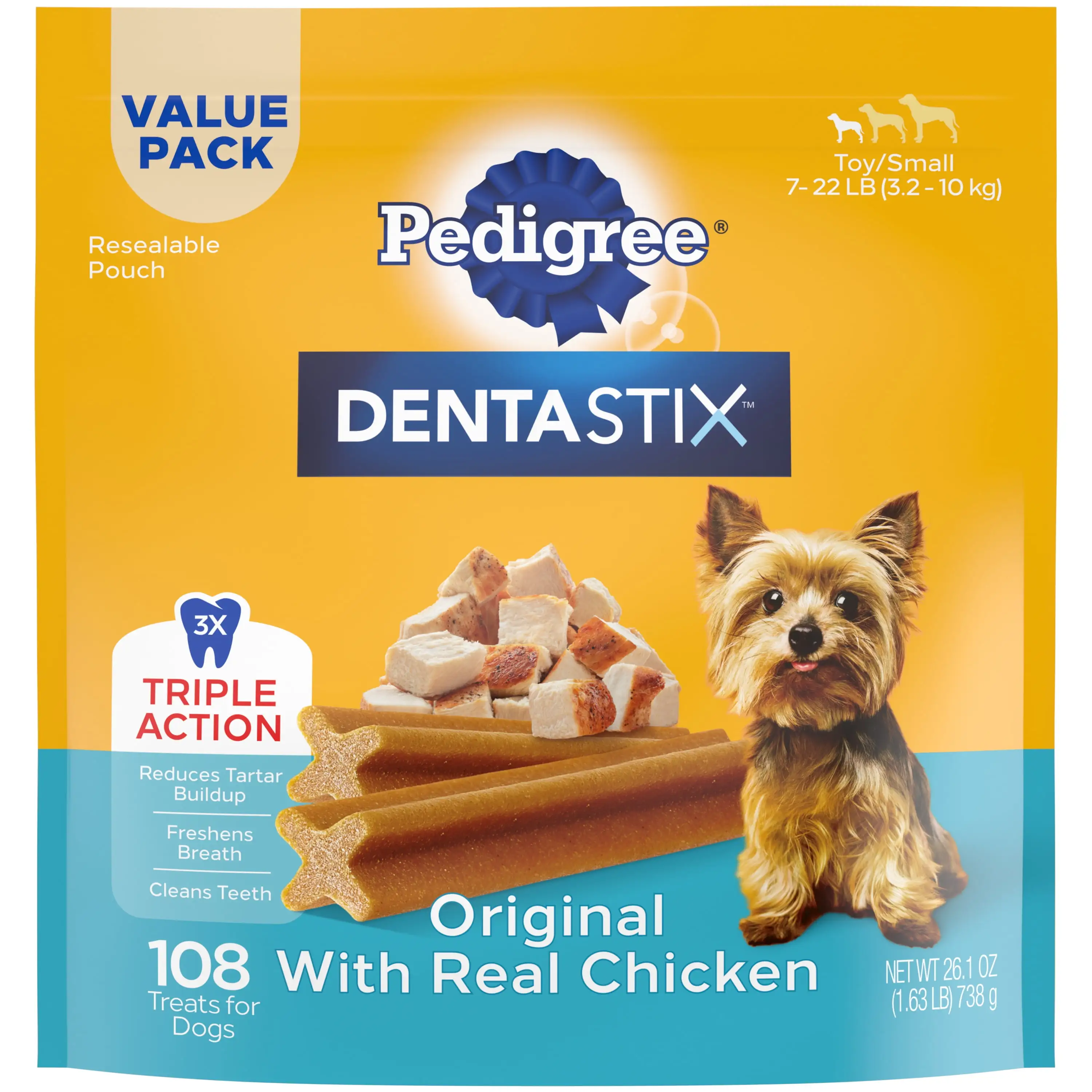 Pedigree Dentastix Original Chicken Treats for Dogs. 26.1 oz Pouch