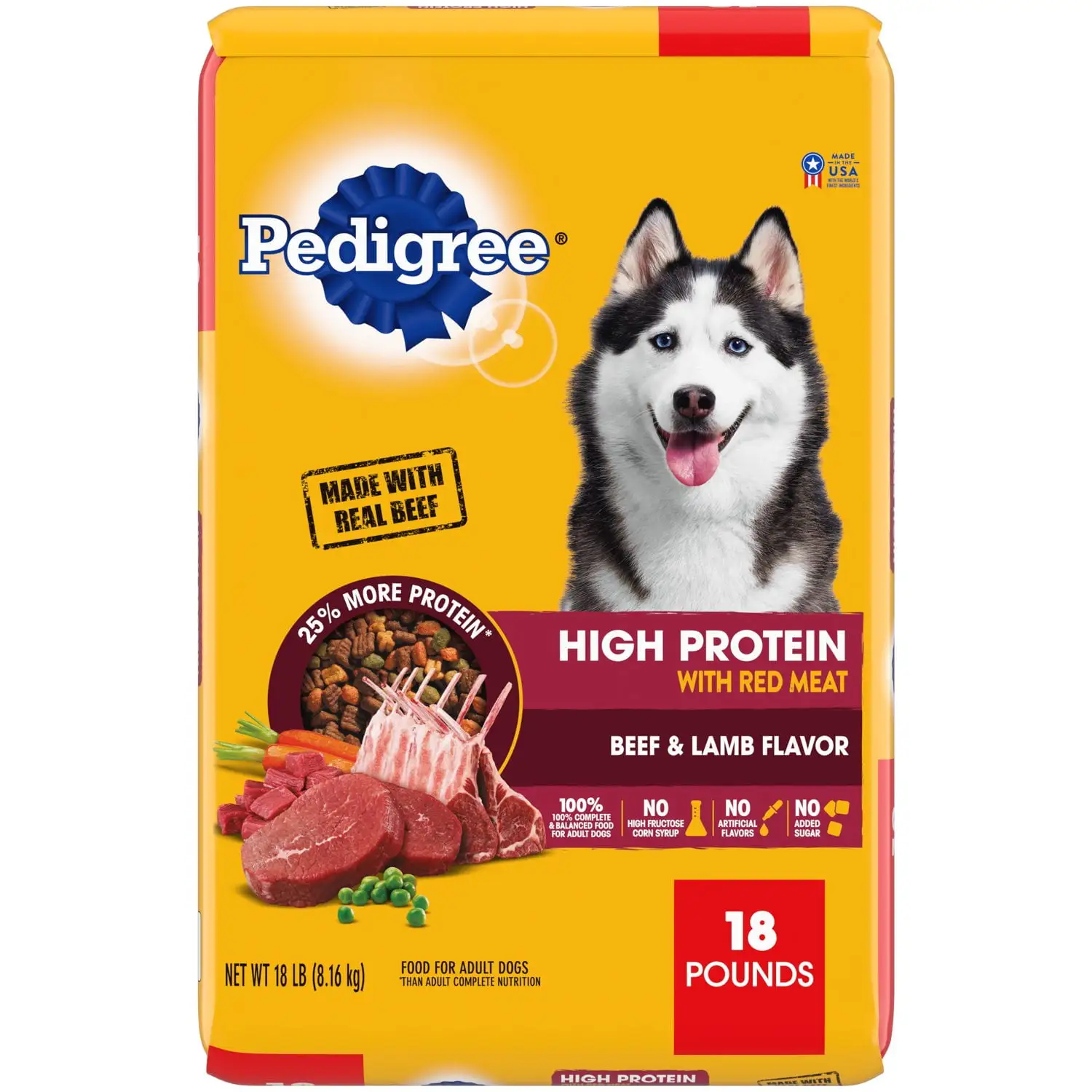 Pedigree High Protein Beef and Lamb Dry Dog Food. 18 lb Bag