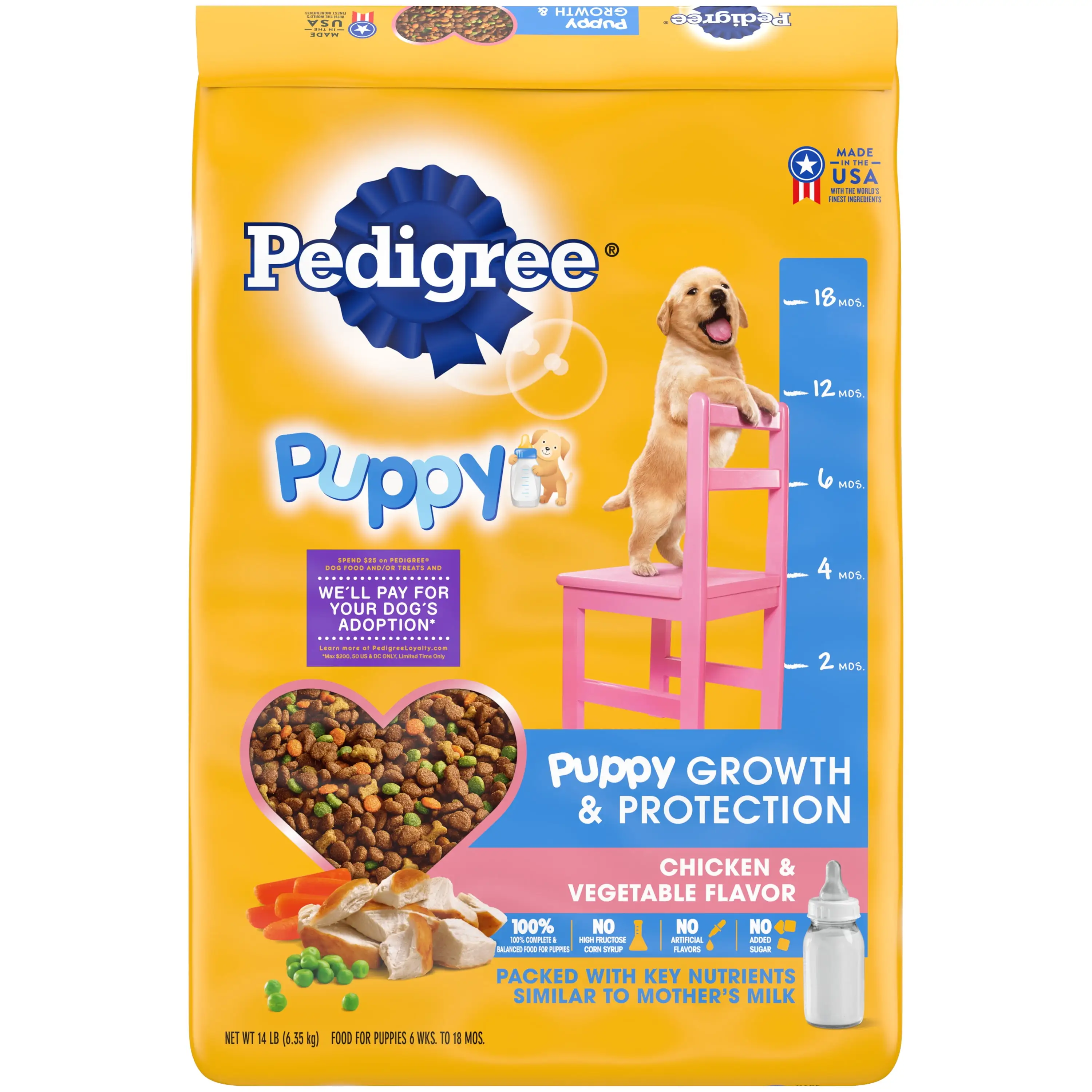 Pedigree Puppy Growth & Protection Dry Dog Food Chicken & Vegetable Flavor 14 Lb. Bag