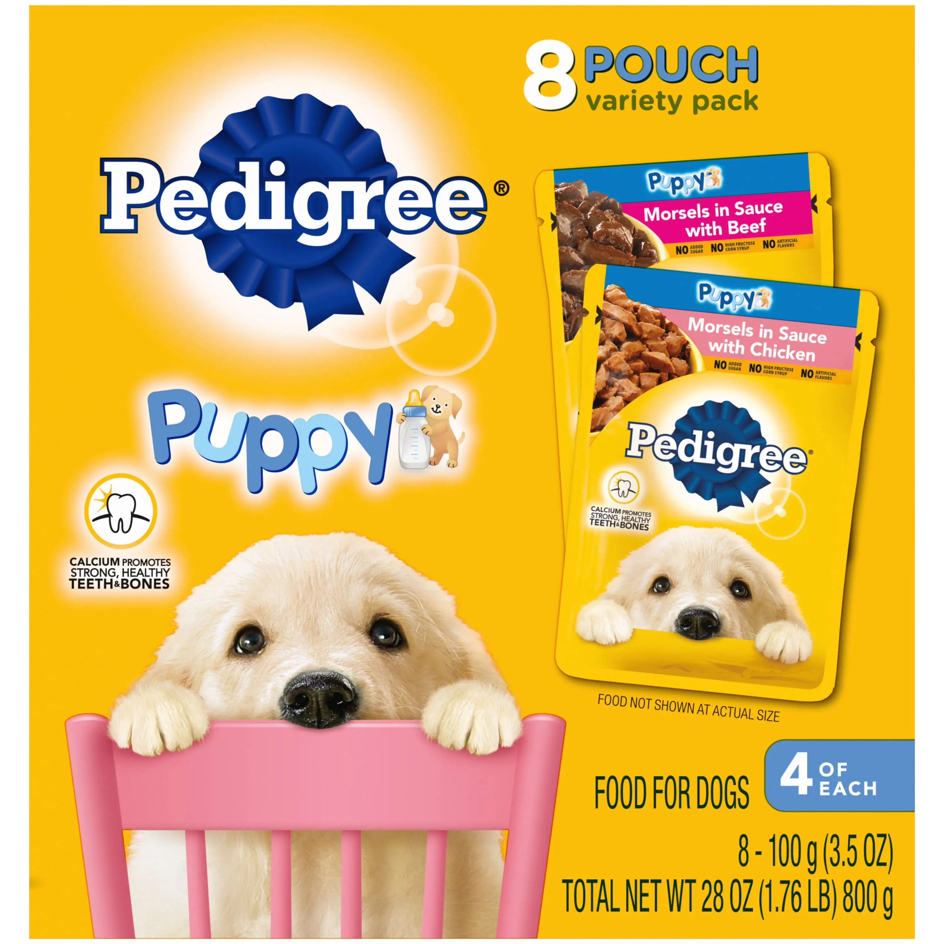 Pedigree Puppy Meaty Flavors Wet Dog Food For Puppy Variety Pack. (8) 3.5 Oz Pouches