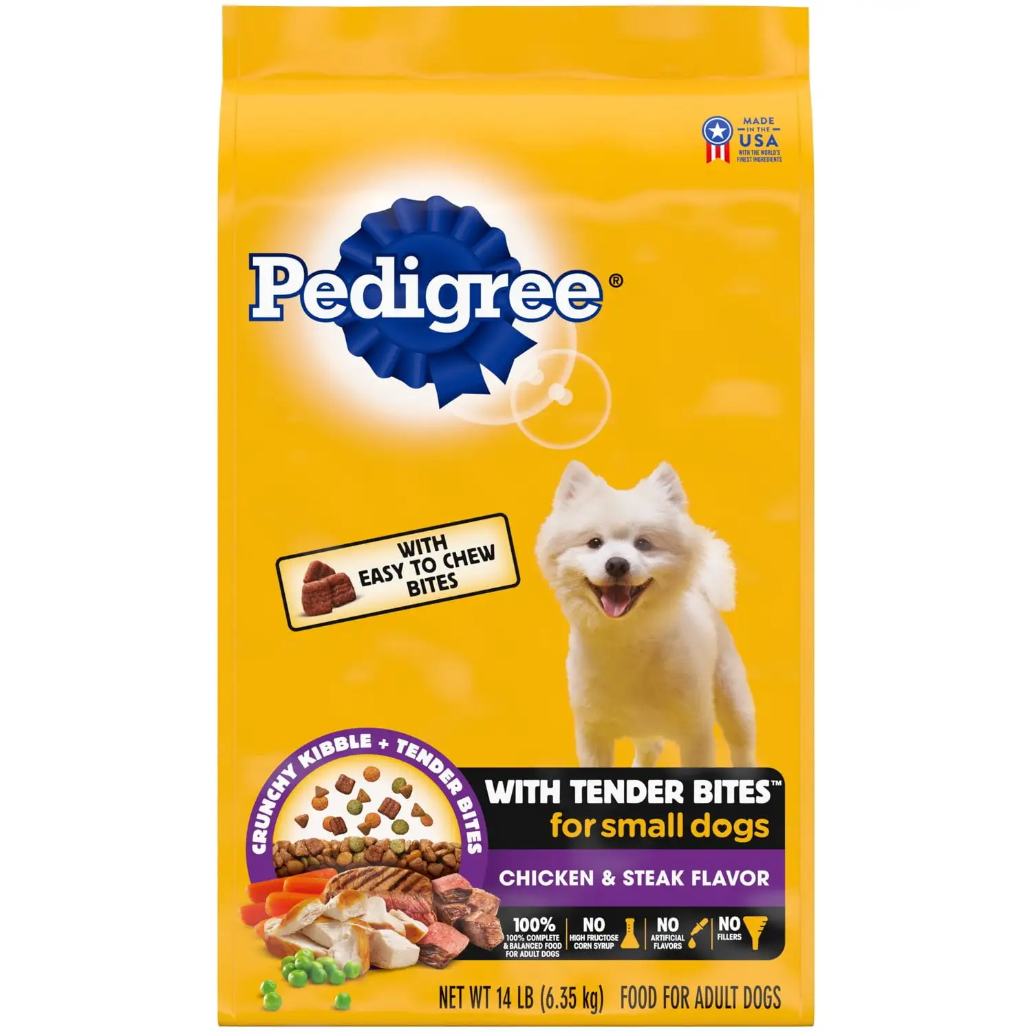 Pedigree with Tender Bites Chicken and Steak Dry Dog Food. 14 lb Bag