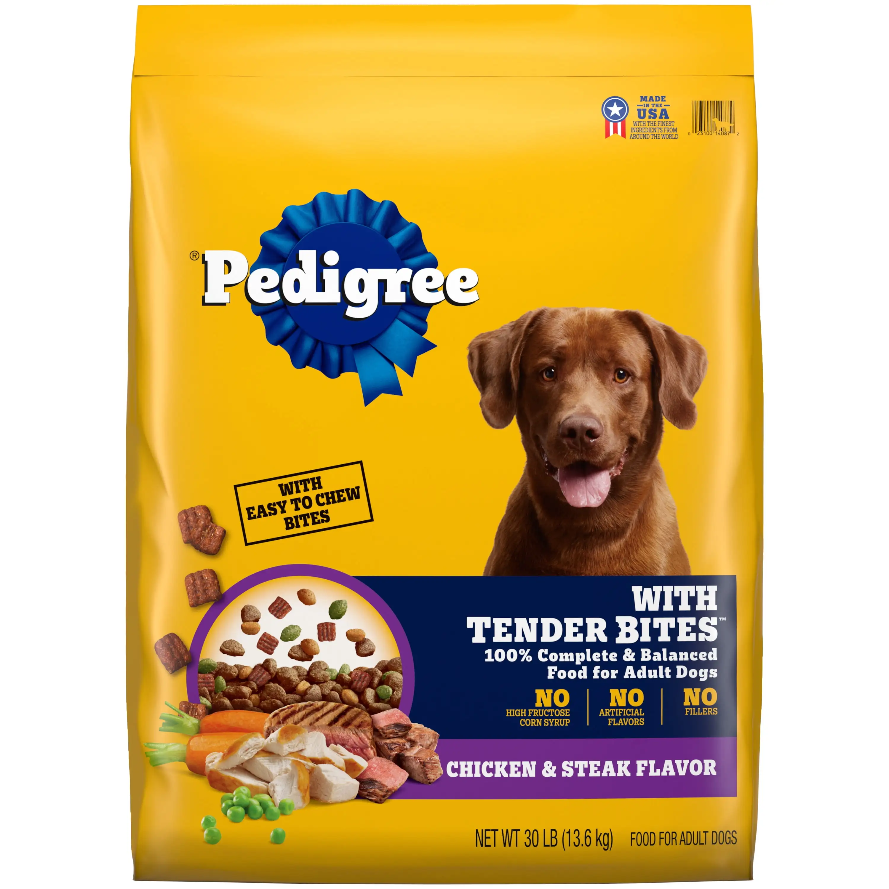 Pedigree with Tender Bites Complete Nutrition Adult Dry Dog Food Chicken & Steak Flavor Dog Kibble. 30 lb. Bag