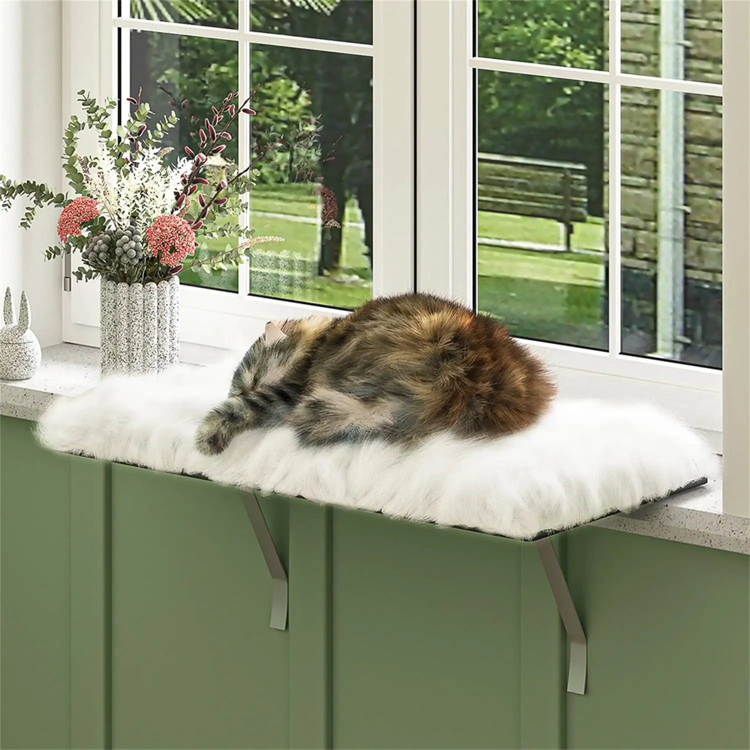 Pefilos 13 Cat Window Perch Bed And Cat Hammock for Indoor Pet Products Kitty Sill Cat Window Heated/Unheated Hanging Cat Nest Perch. White